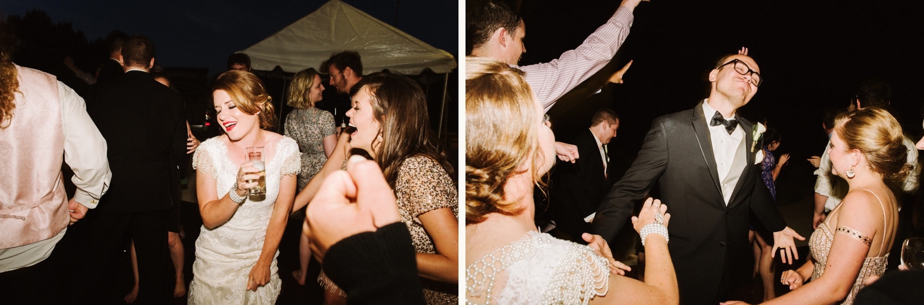 bride and groom partying