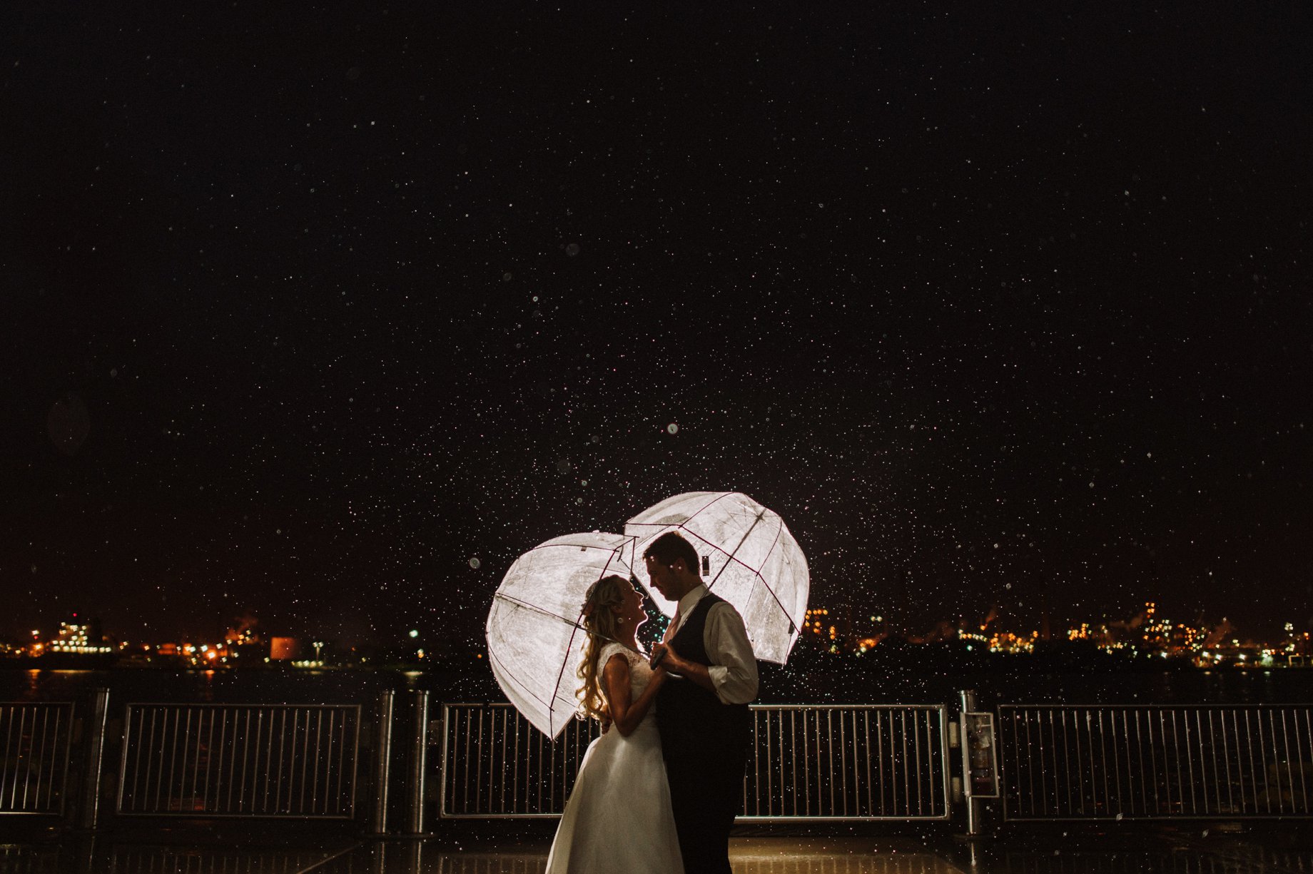 rainy wedding portrait on saint clair river