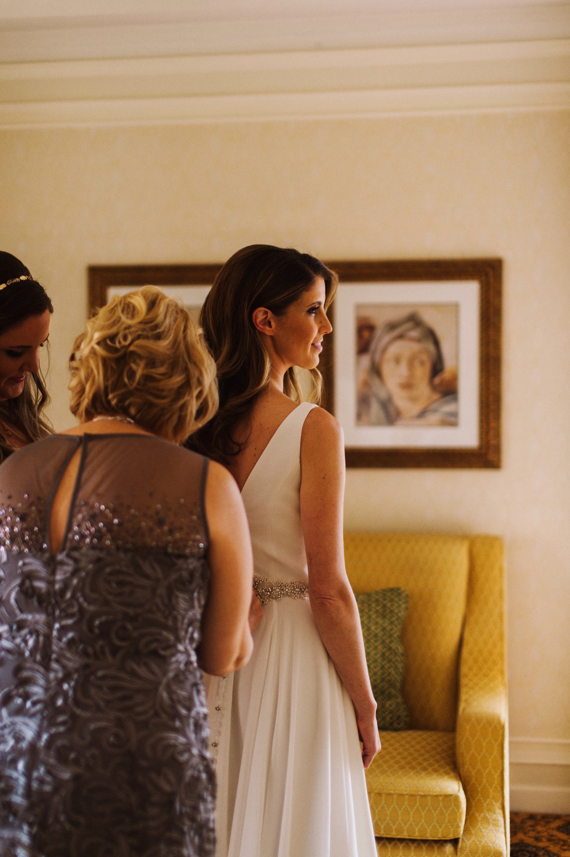 bride getting dressed