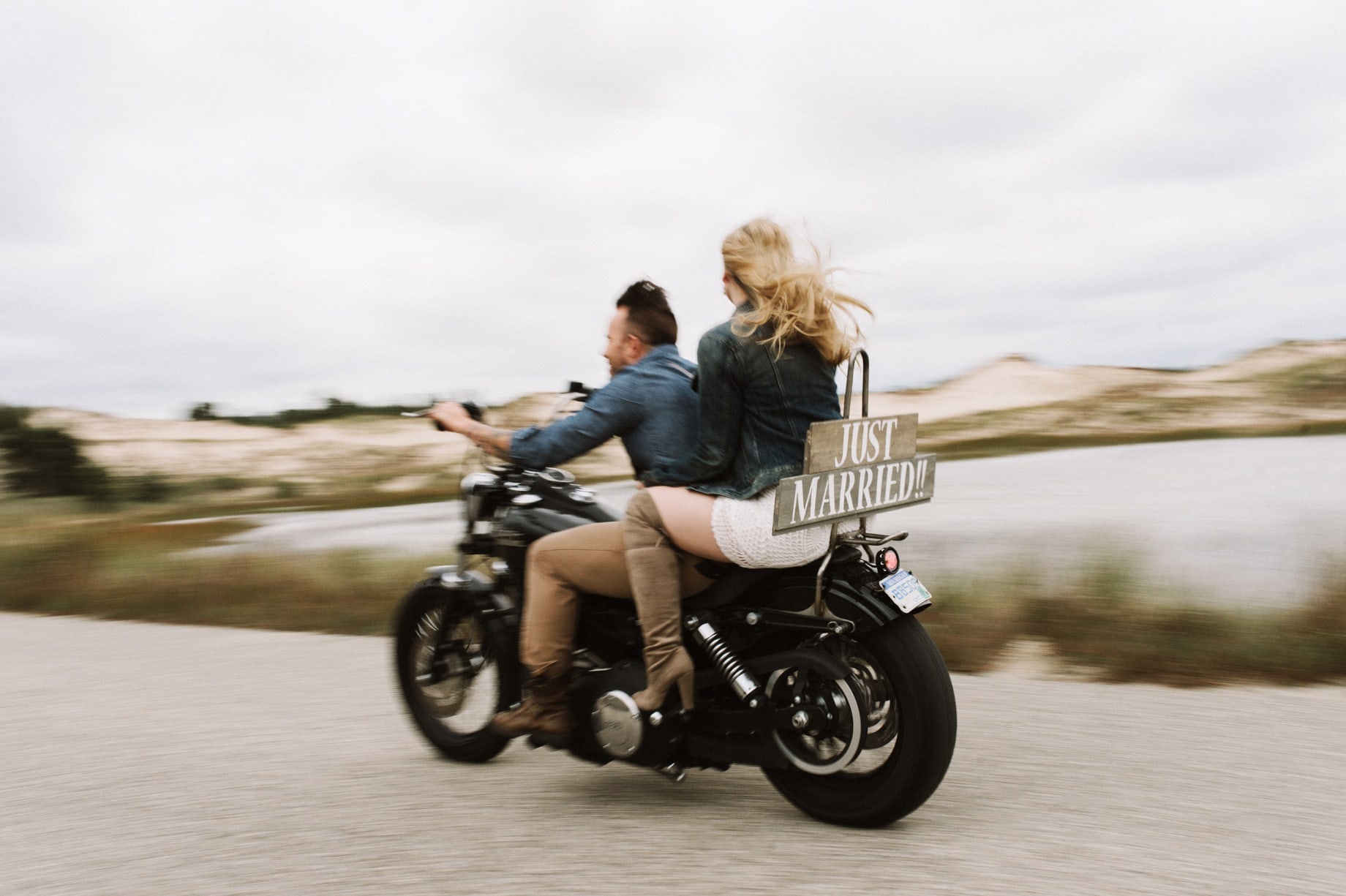 just married motorcycle sign