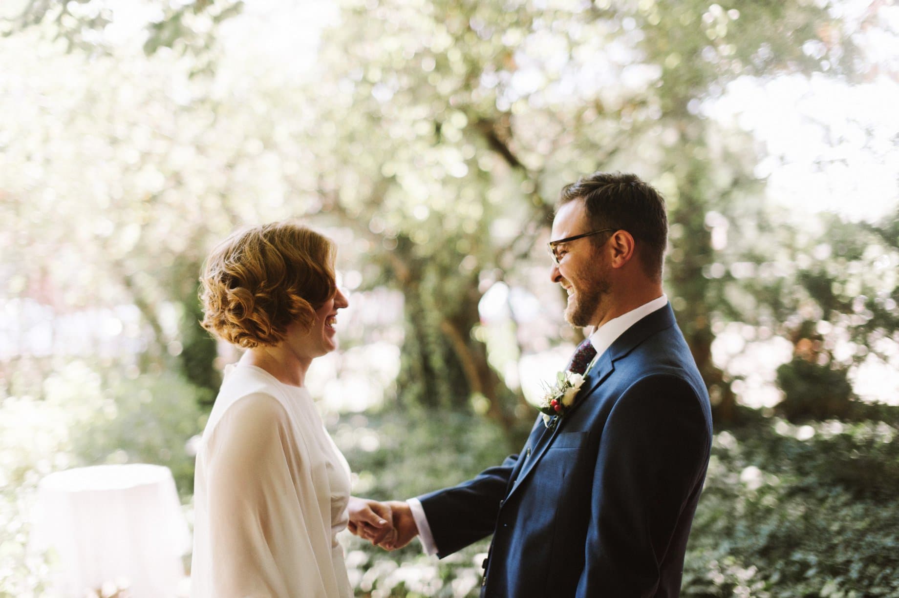 bride and groom share their first look