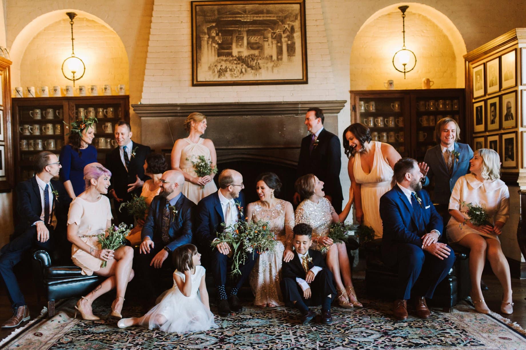 wedding party portraits at the players playhouse in detroit