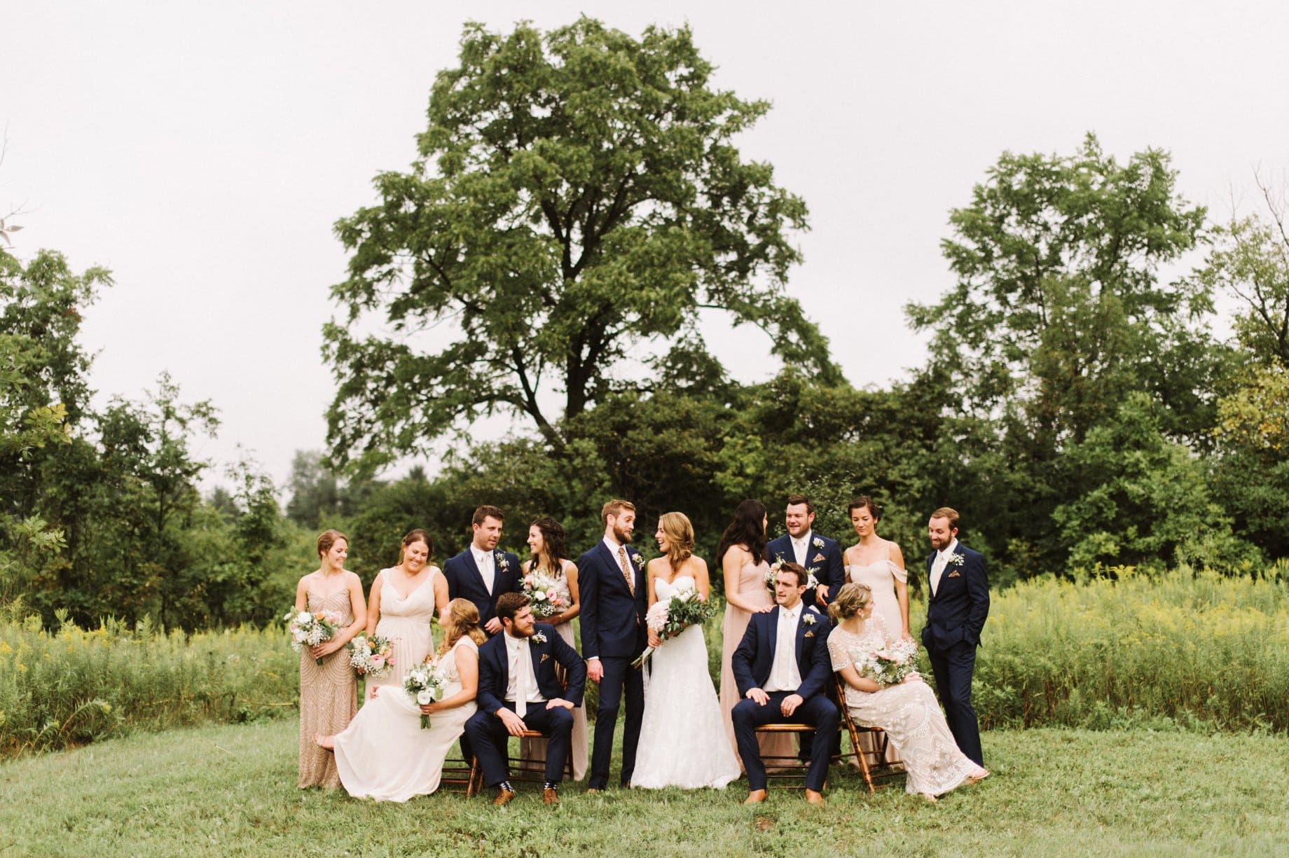 couple with their wedding party