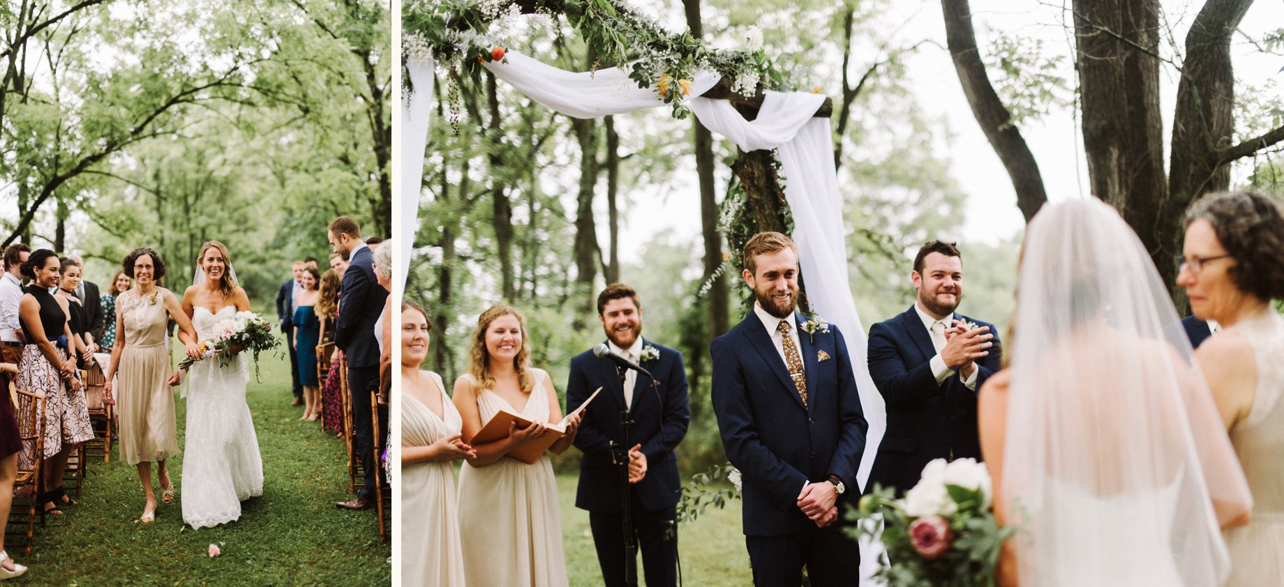 bride walking down aisle with mom