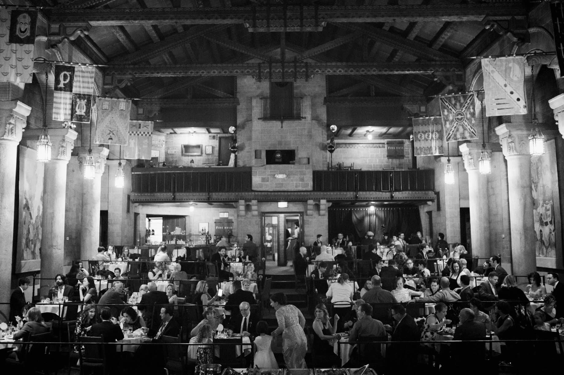 wedding guests gathered for dinner at the players playhouse in detroit