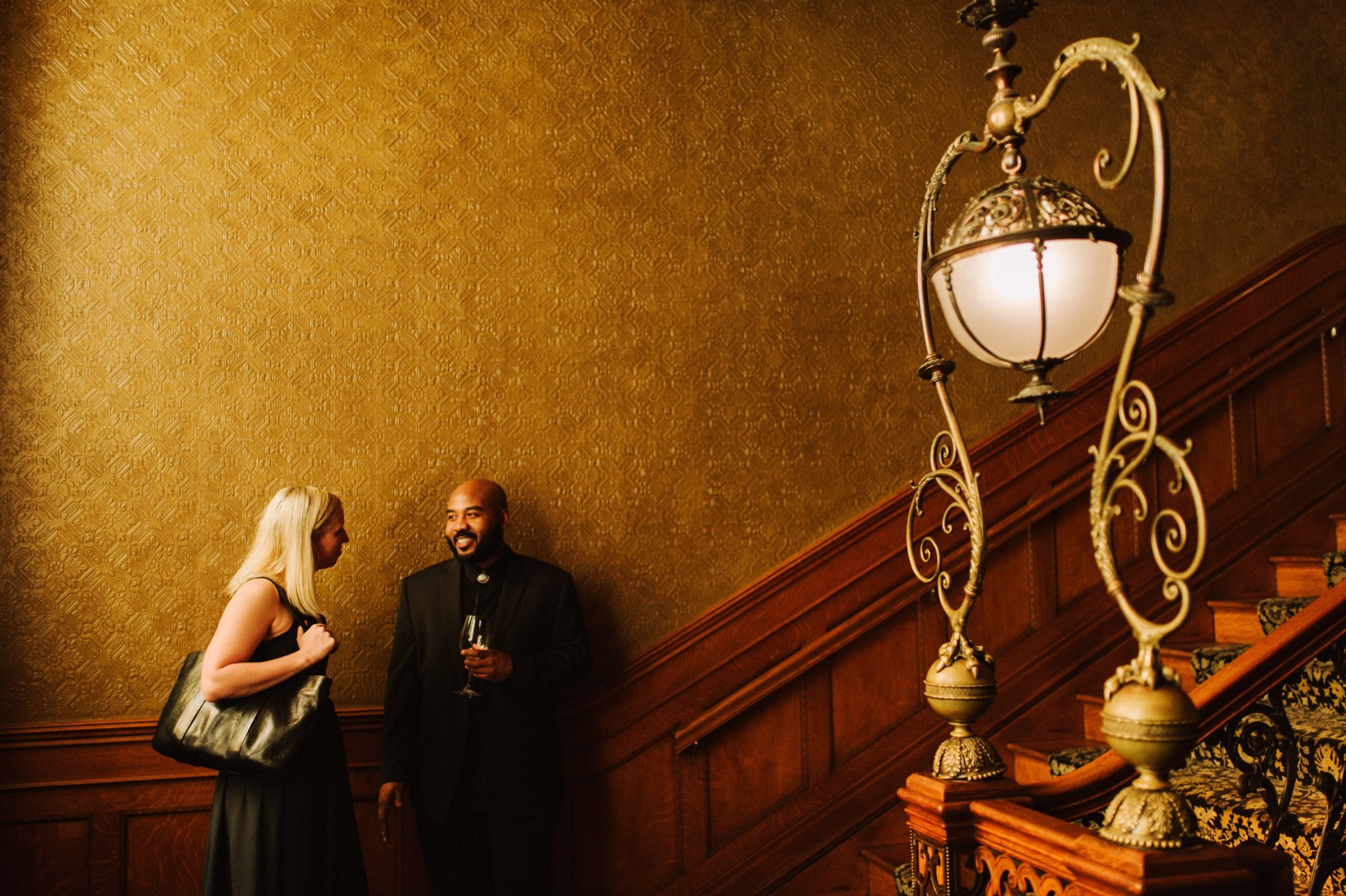 wedding guests chatting