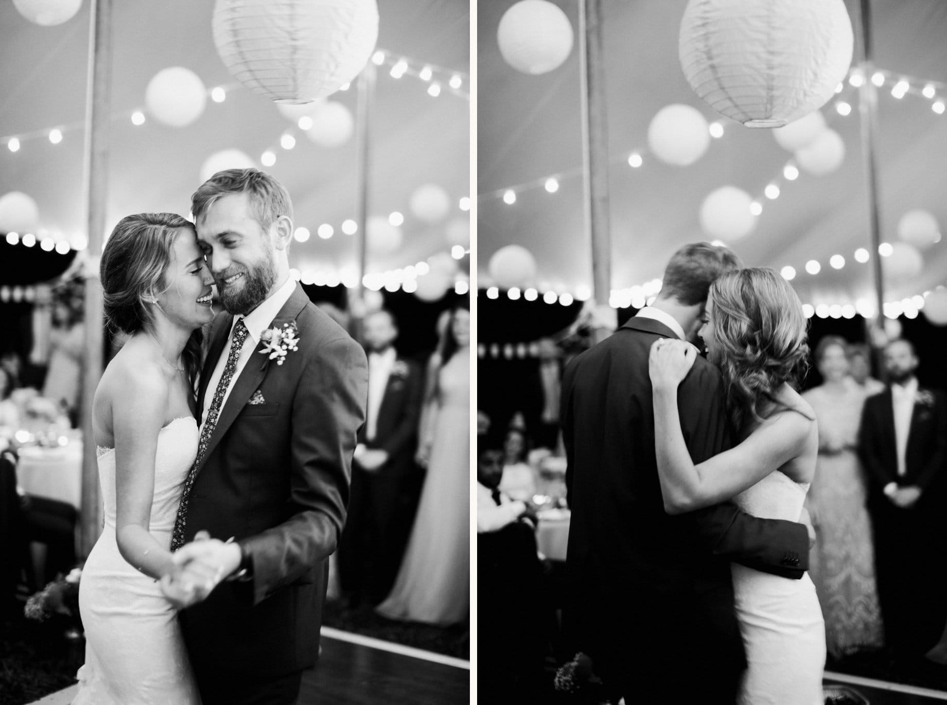 joy filled bride and groom dancing