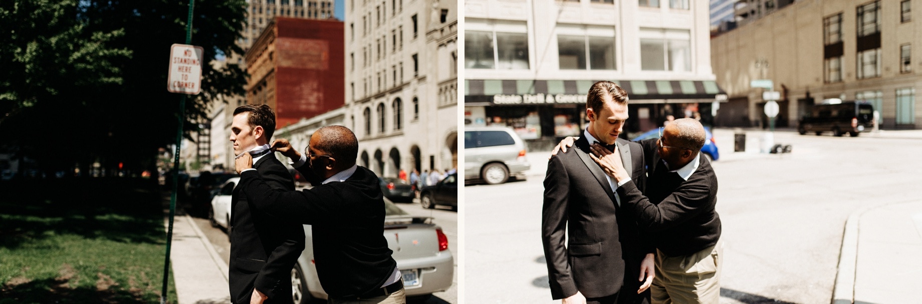 father of the bride straightens grooms tie