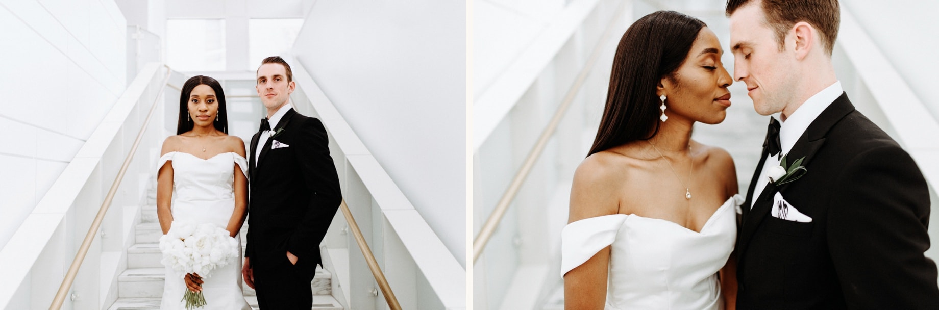 modern portraits of bride and groom