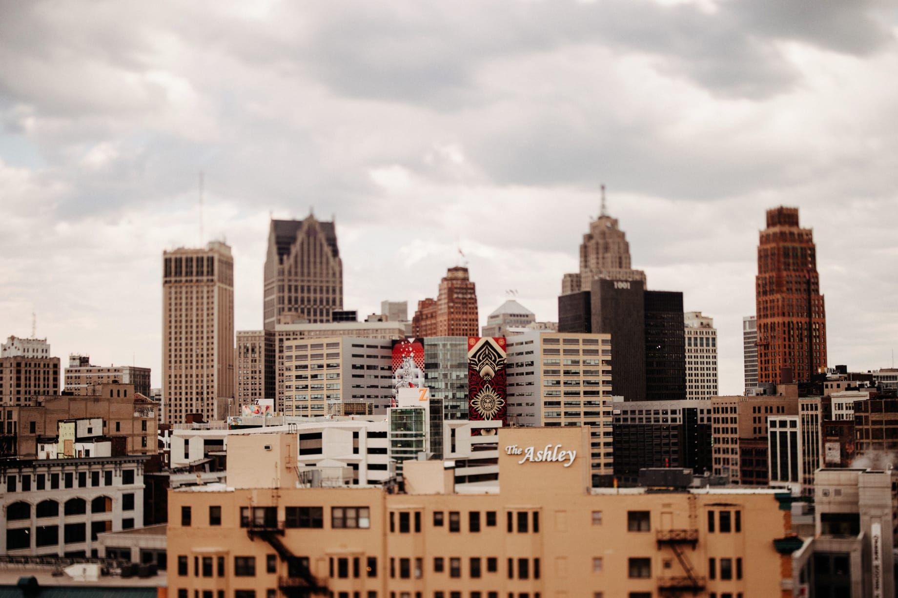 detroit skyline on a stormy day