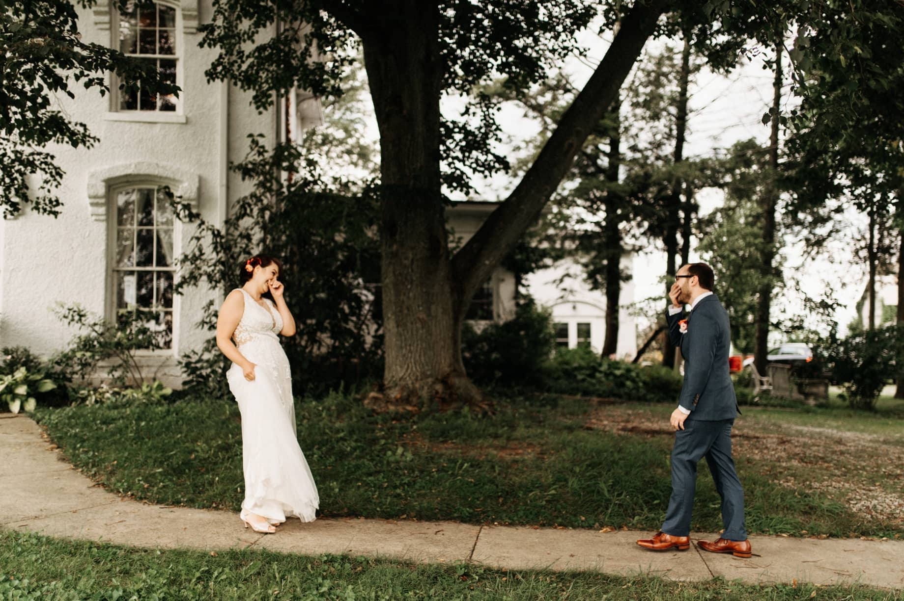 first look in front of ohio farmhouse