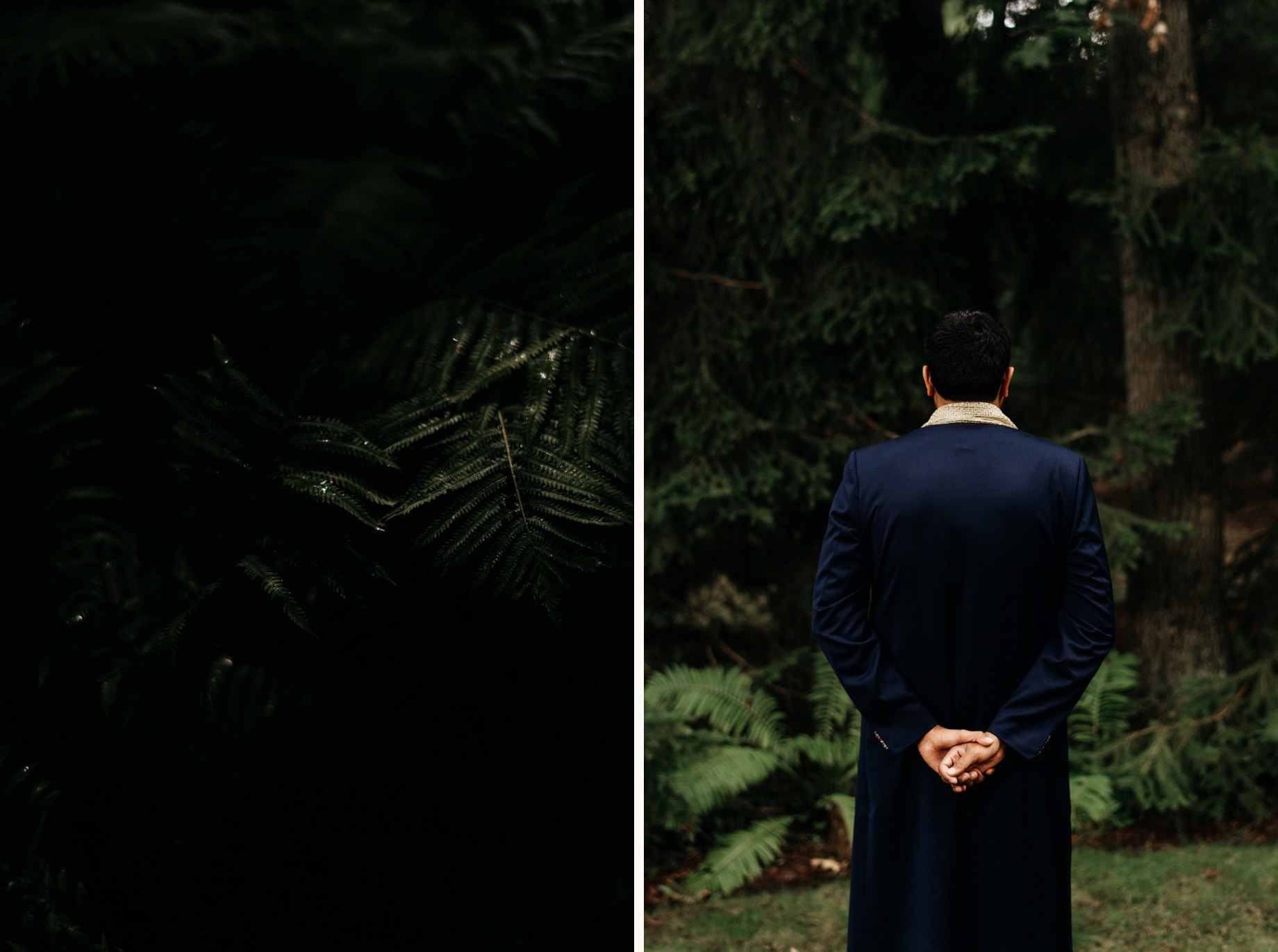 groom in indian attire awaits first look