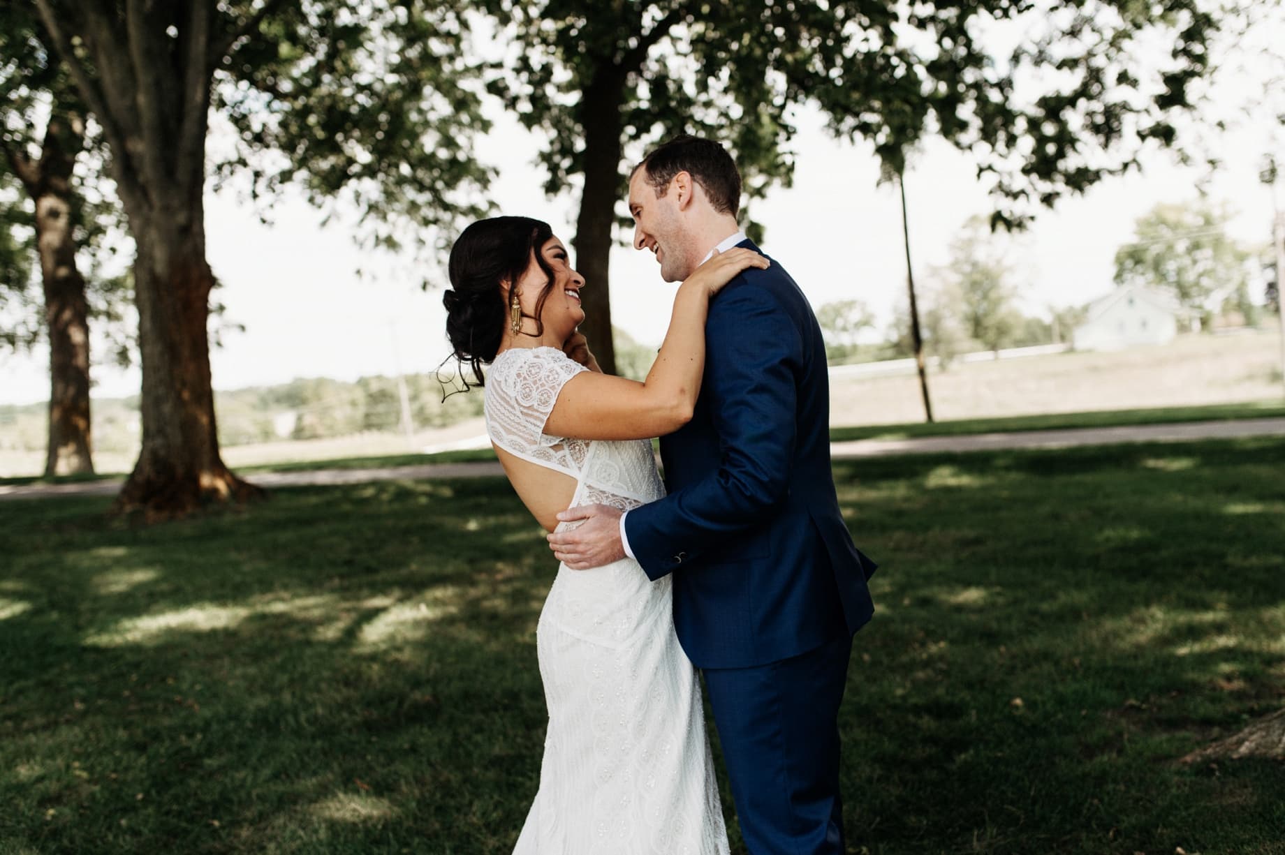 groom seeing his bride in her bhldn dress for the first time