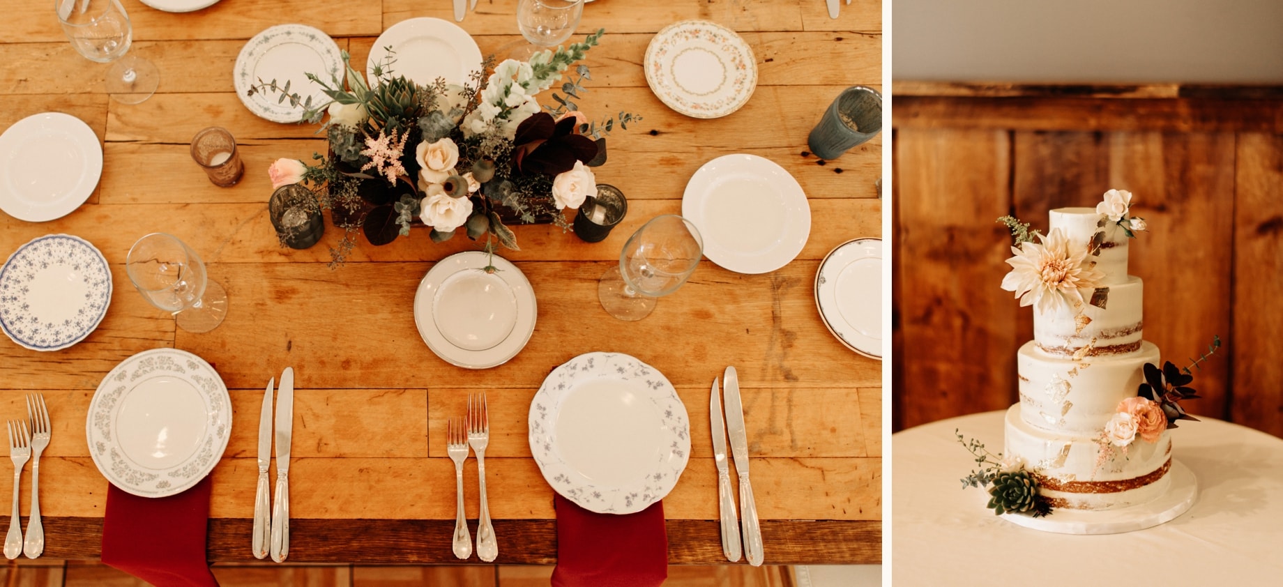 vintage plates on farm tables