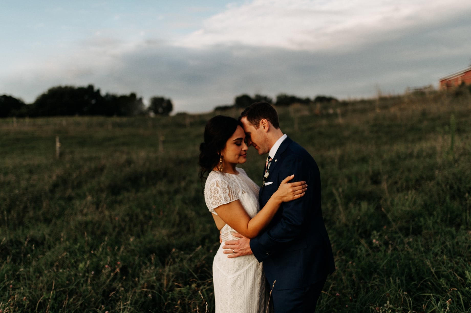 golden hour bride and groom portraits