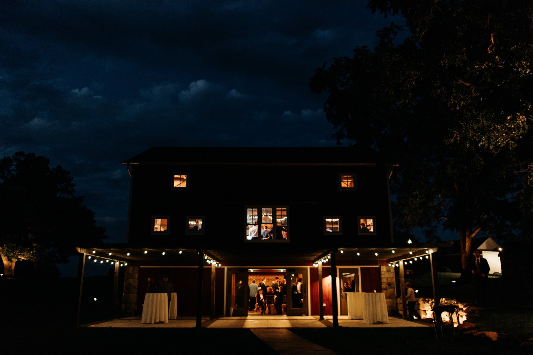 the barn at cornman farms at night