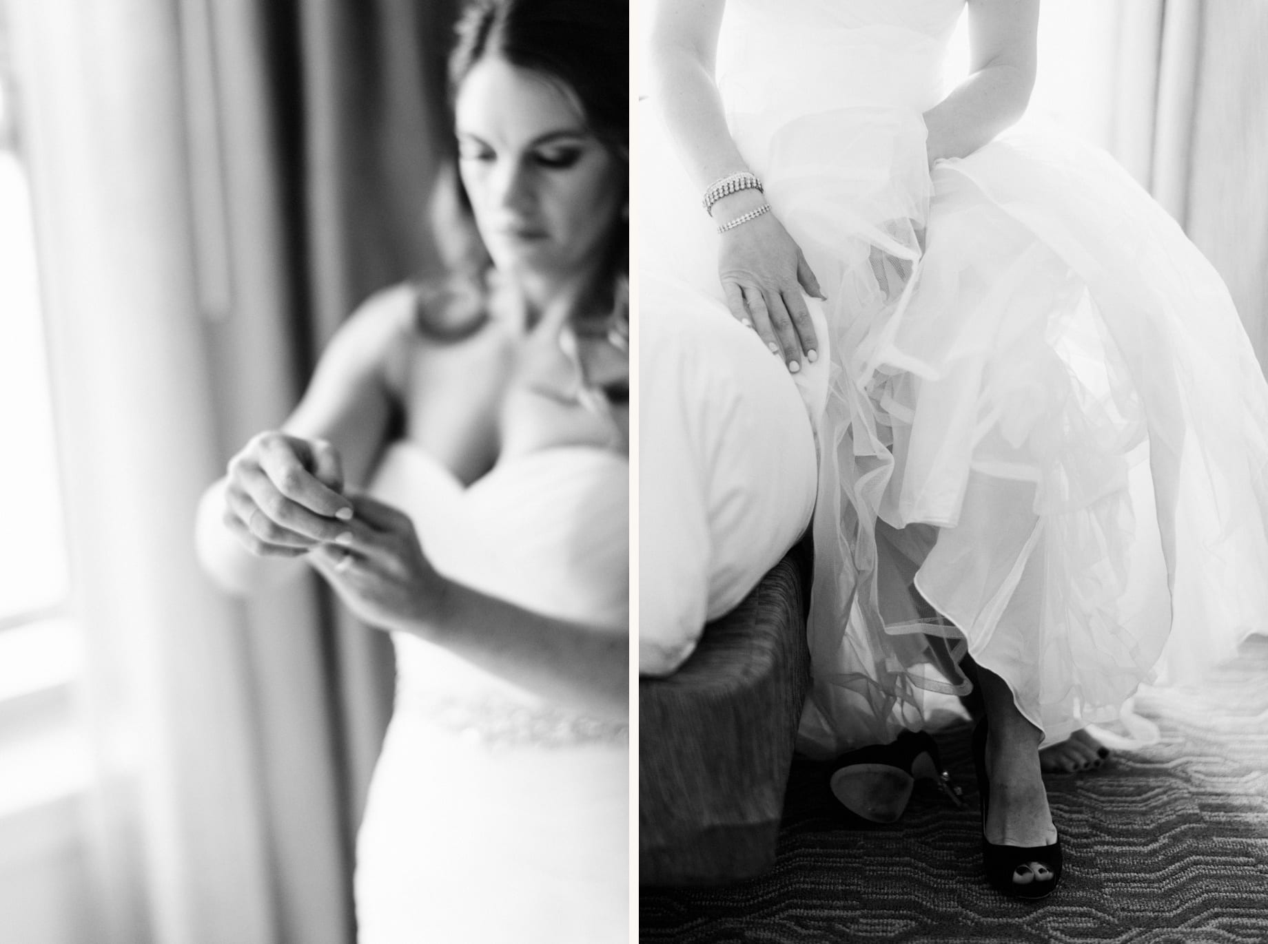 black and white getting ready photos of bride