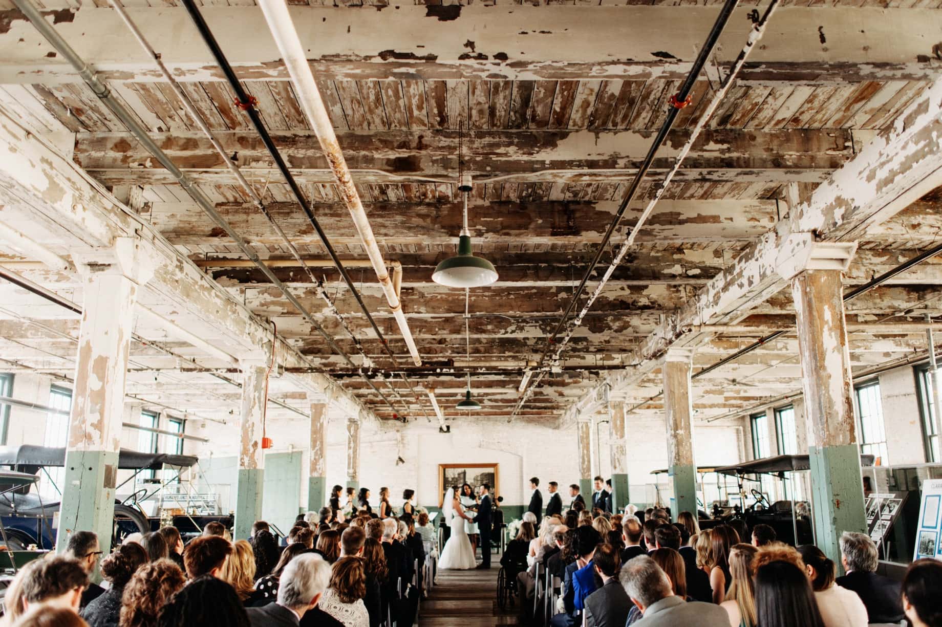 wedding ceremony on the factory floor of the ford piquette plant