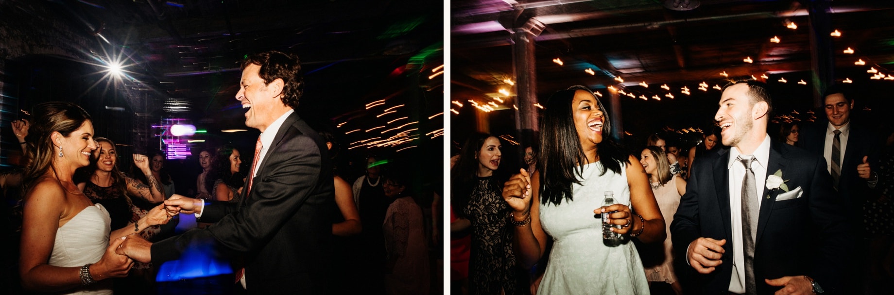 wedding guiests dancing the night away