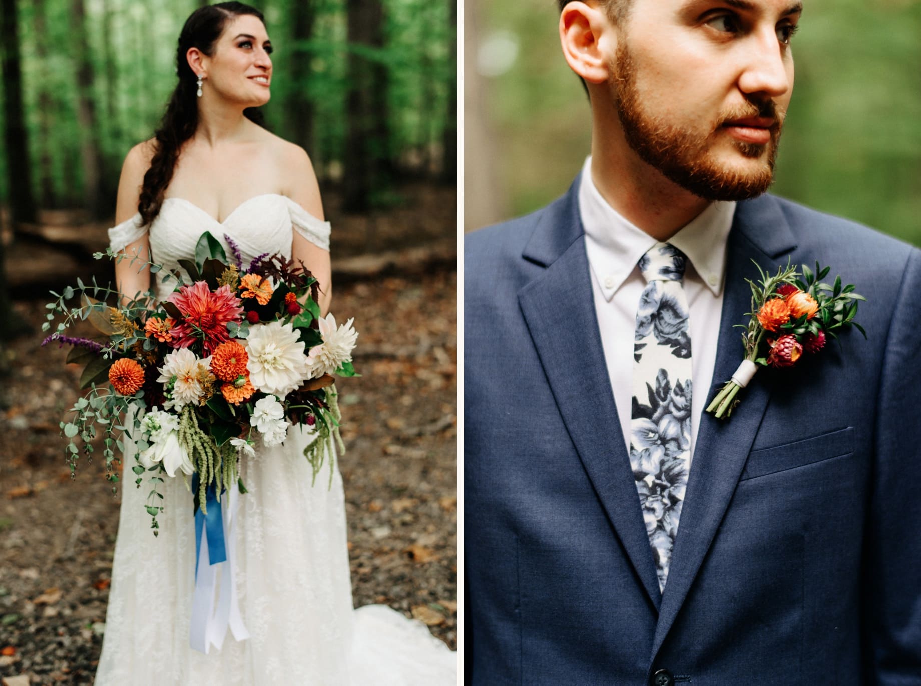 dahlia and other floral details at a prince william forest park wedding