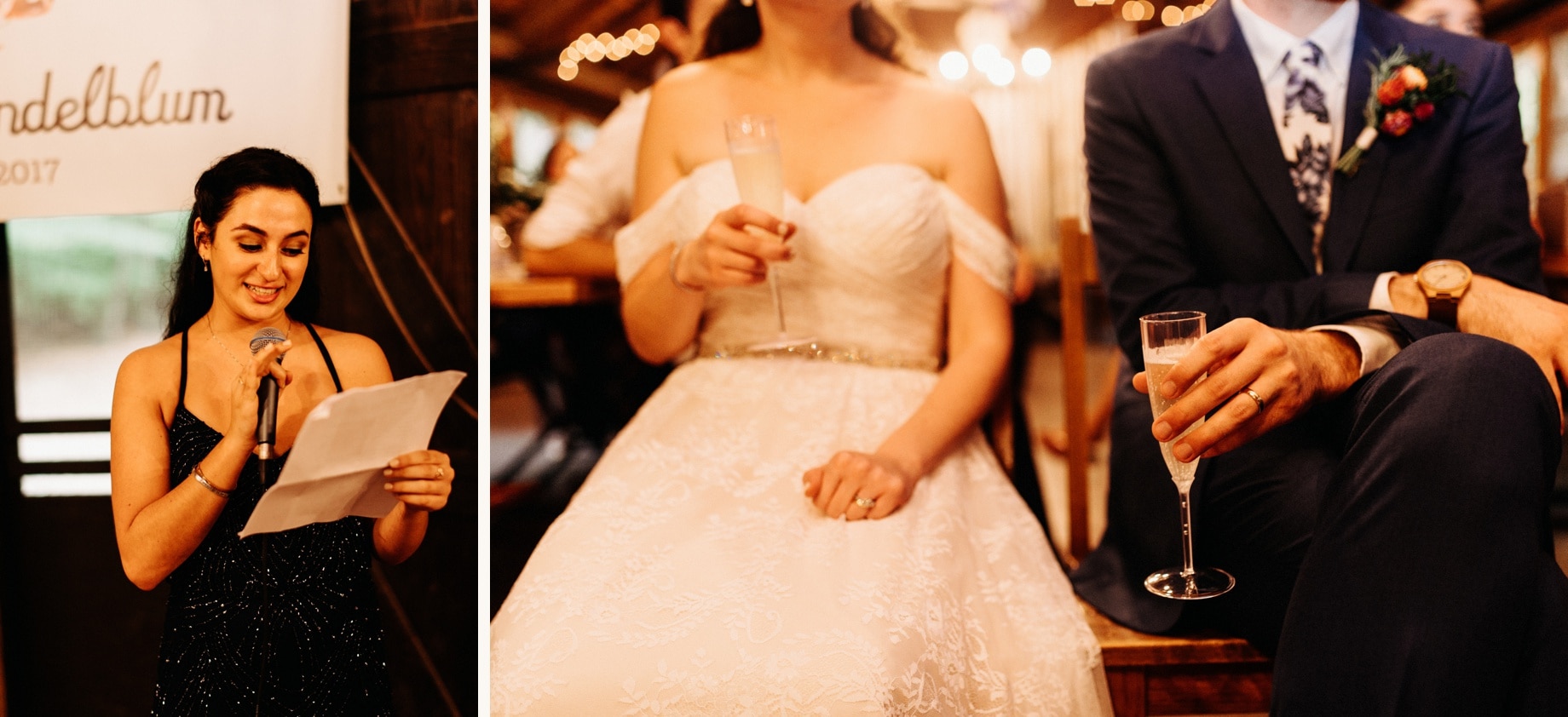 maid of honor gives a speech at her sisters wedding