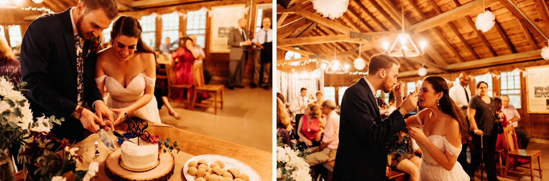 cake cutting at a camp themed wedding