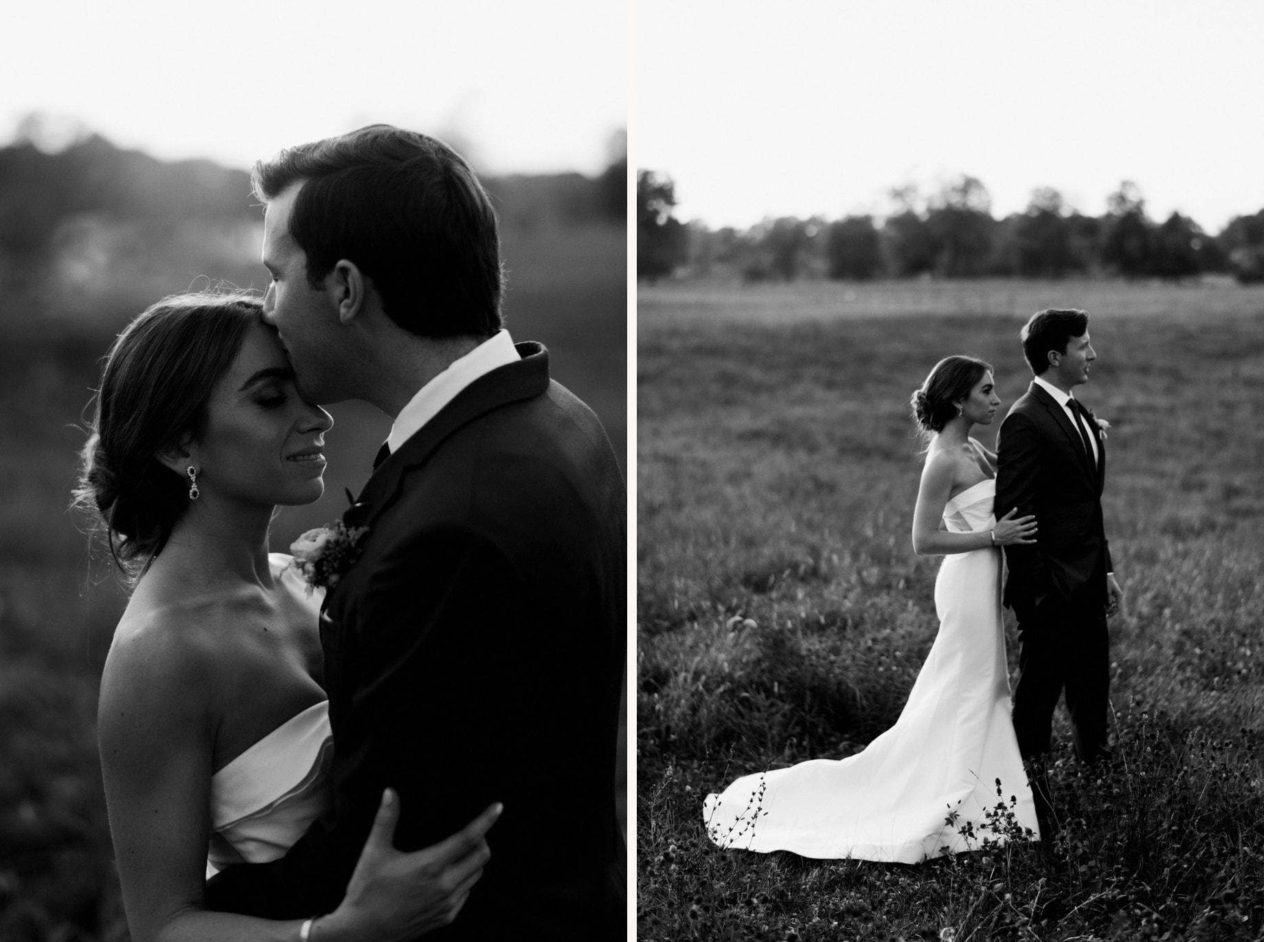 black and white portrats of bride and groom