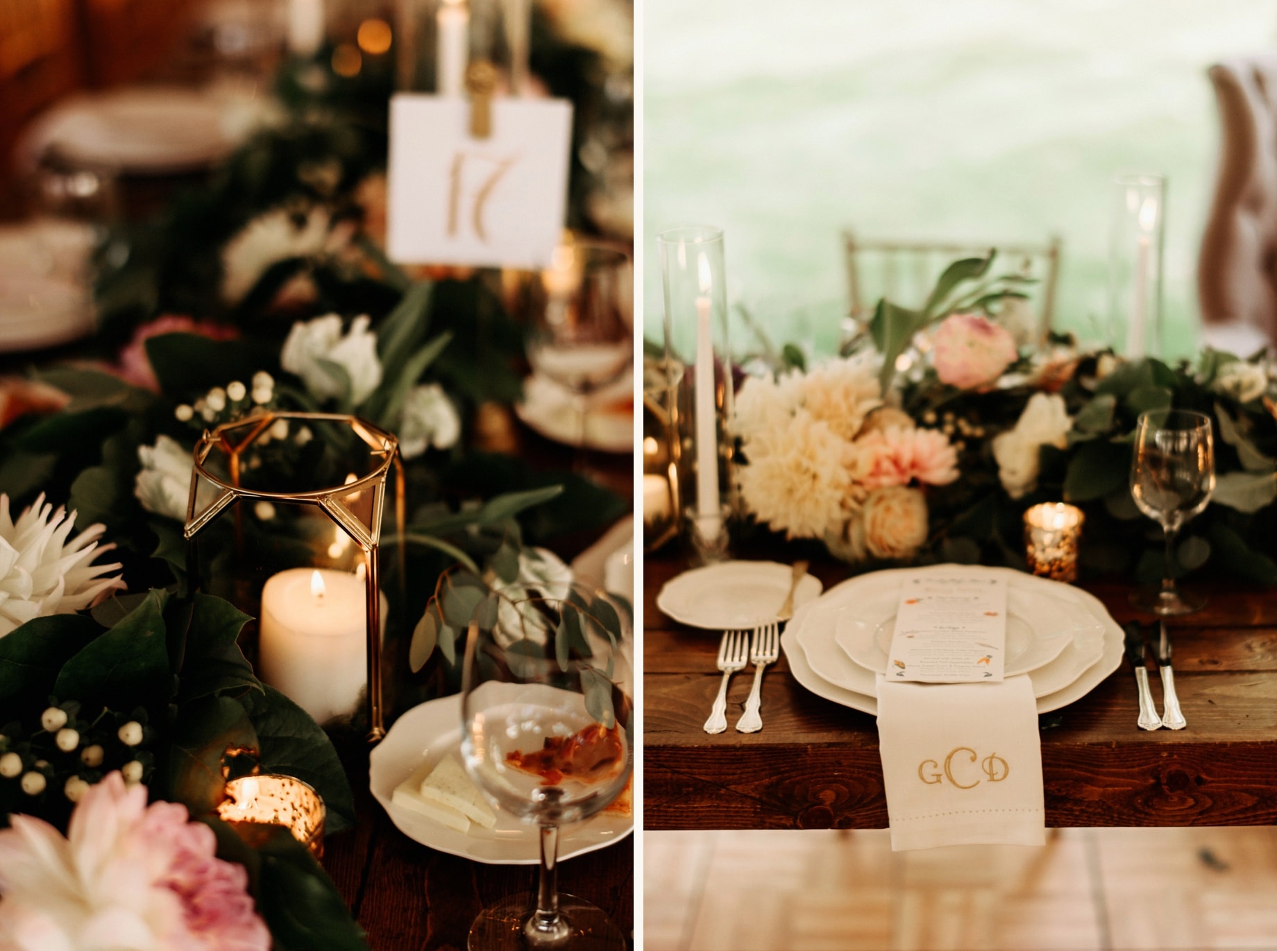 florals with candles and custom napkins