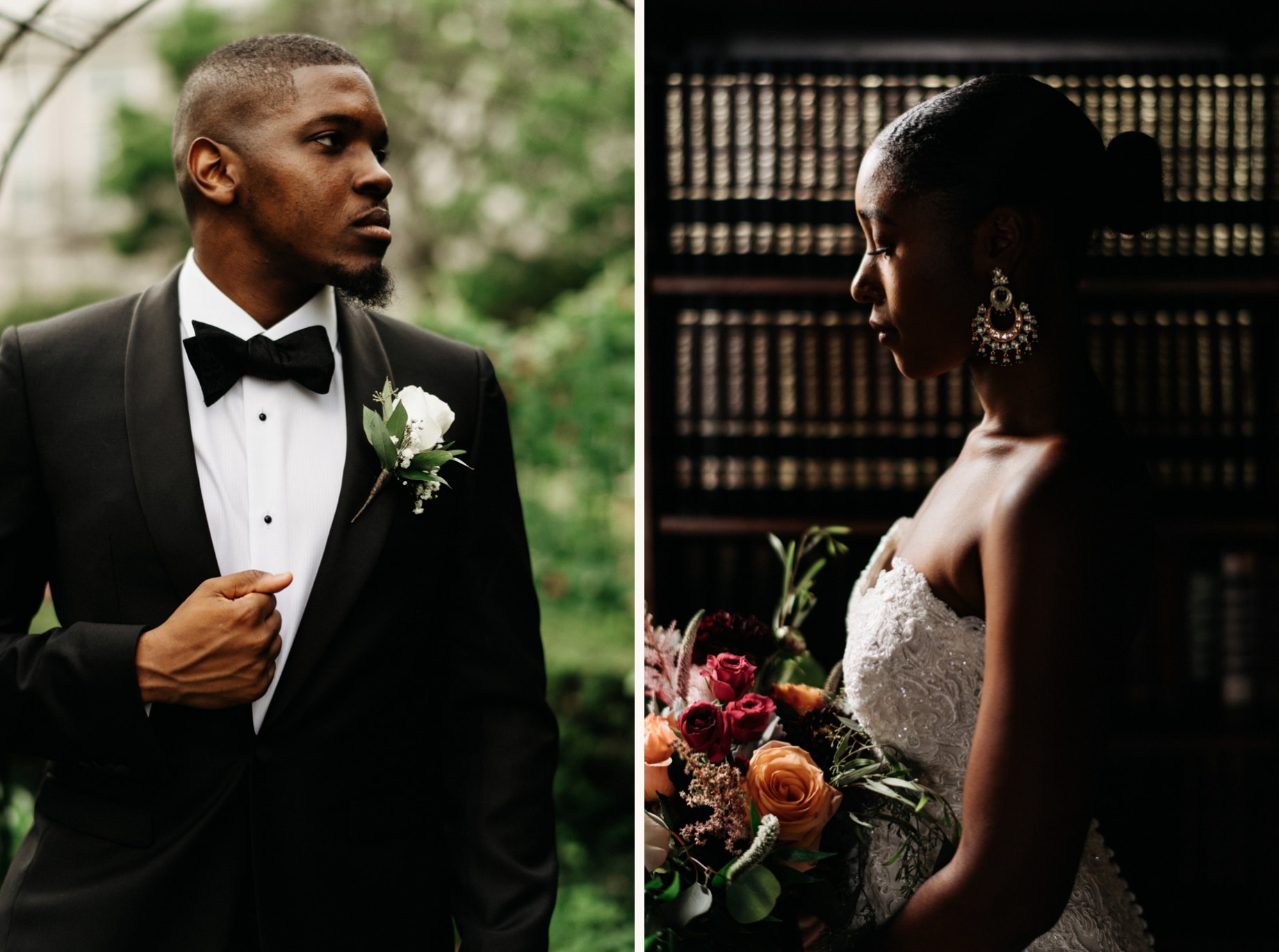 individual portraits of bride and groom