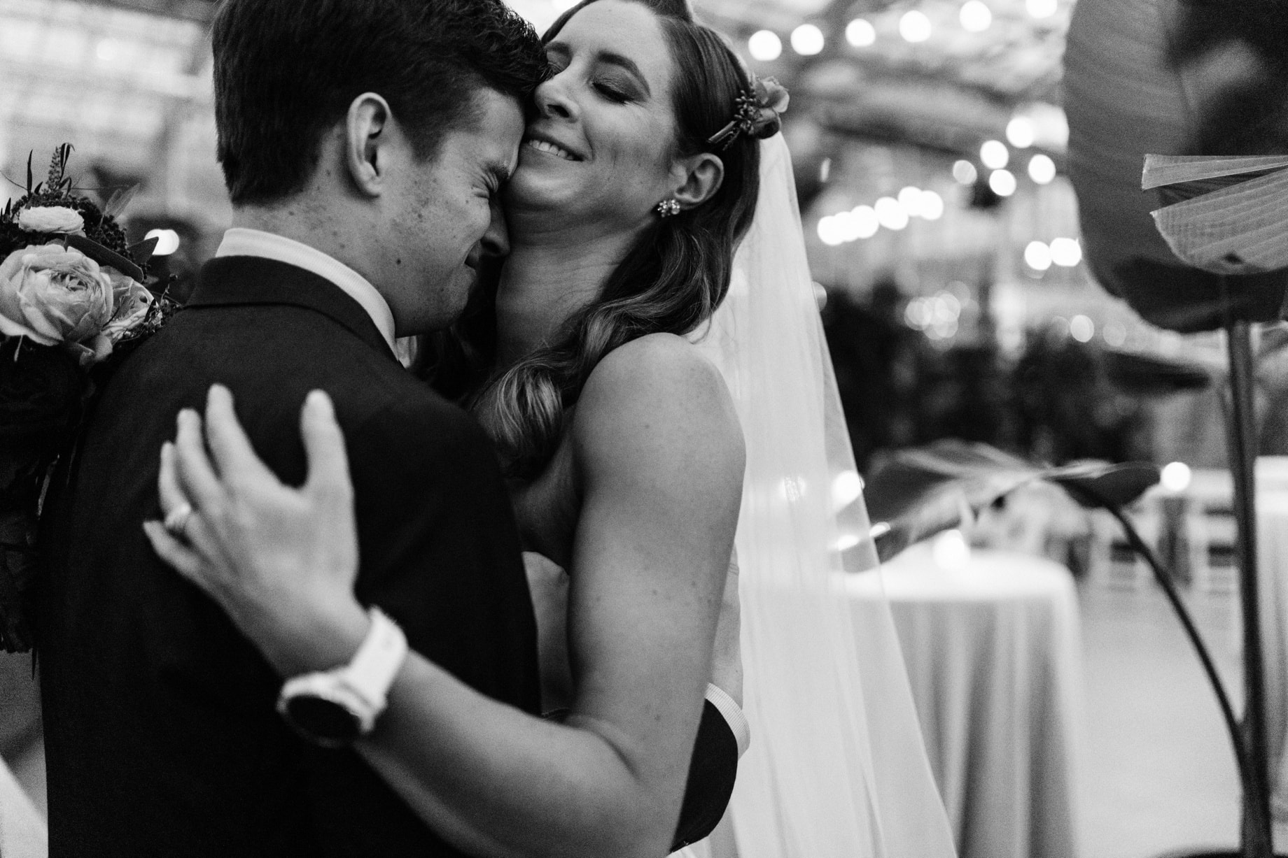 couple hugs after wedding ceremony