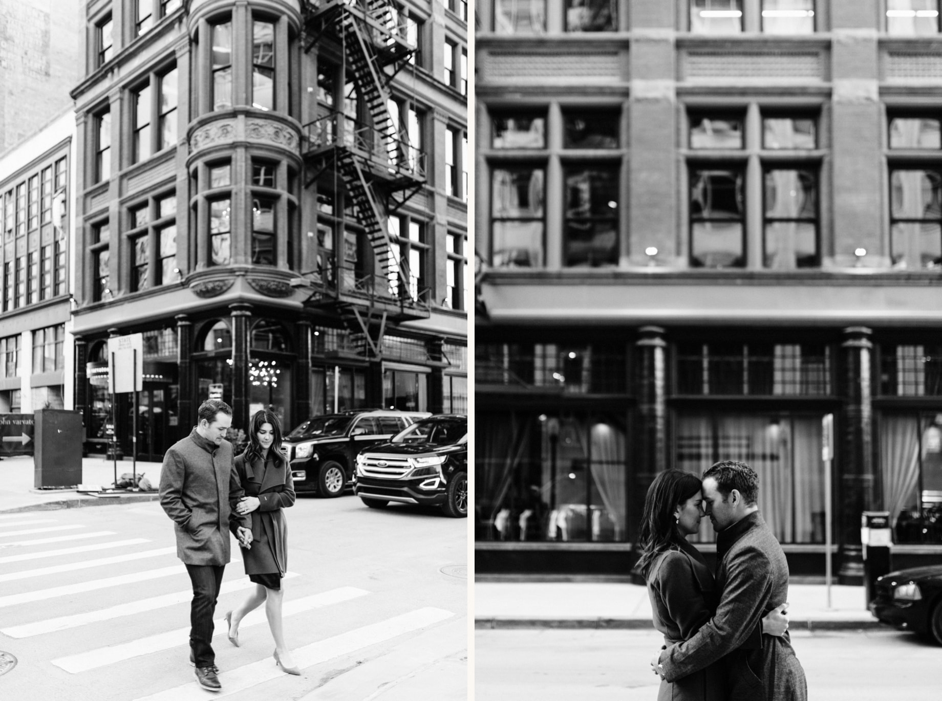 couple takes engagement photos in downtown detroit