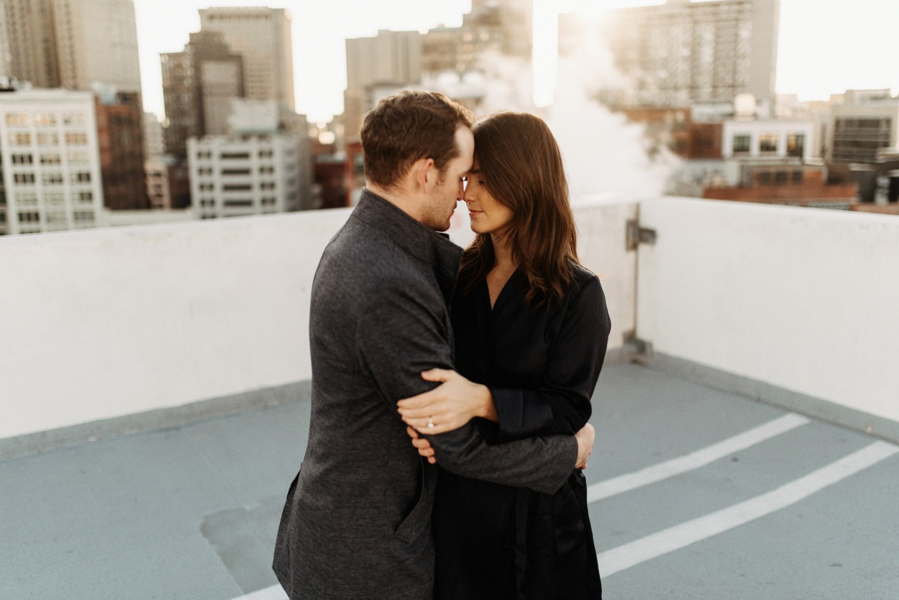 engagement photos on the top of the z lot in detroit