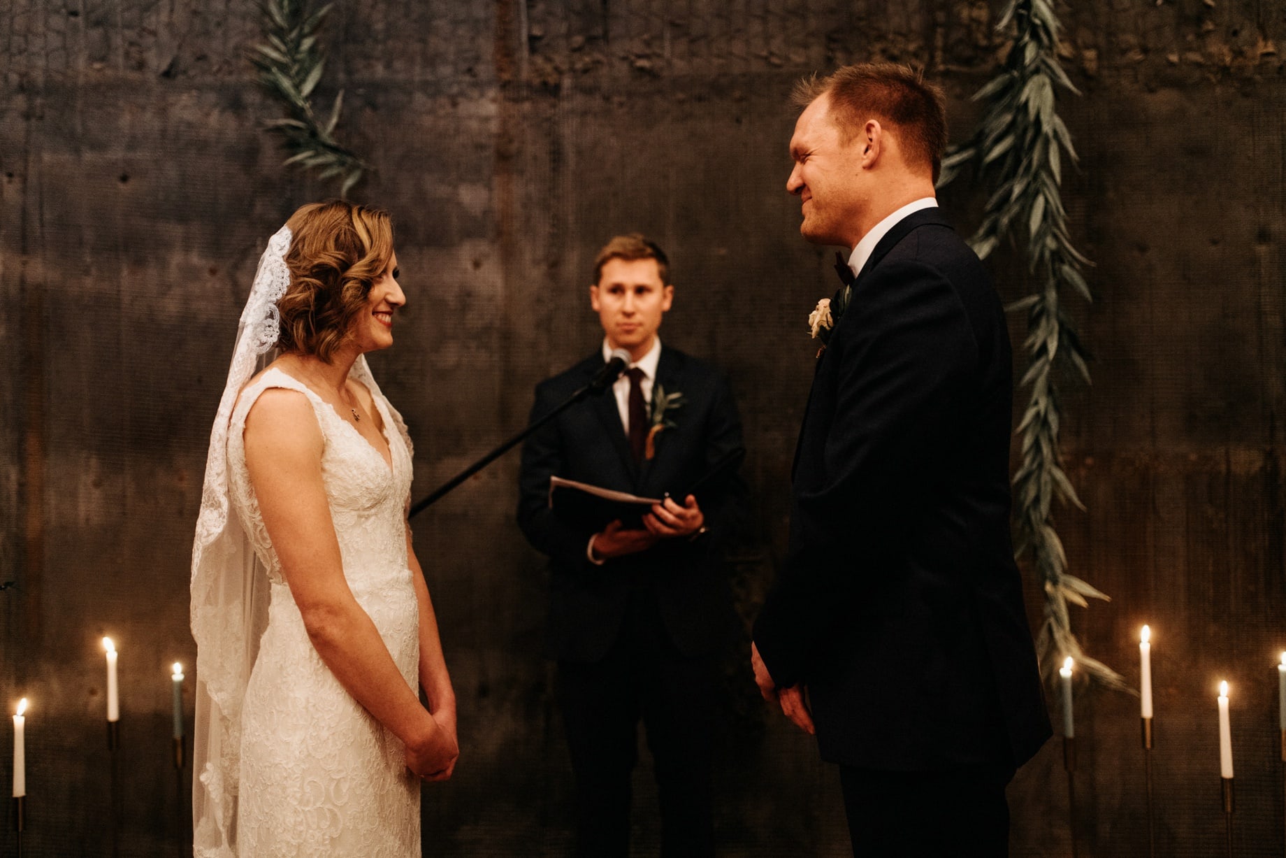 bride and groom during their wedding ceremony at the Jam Handy