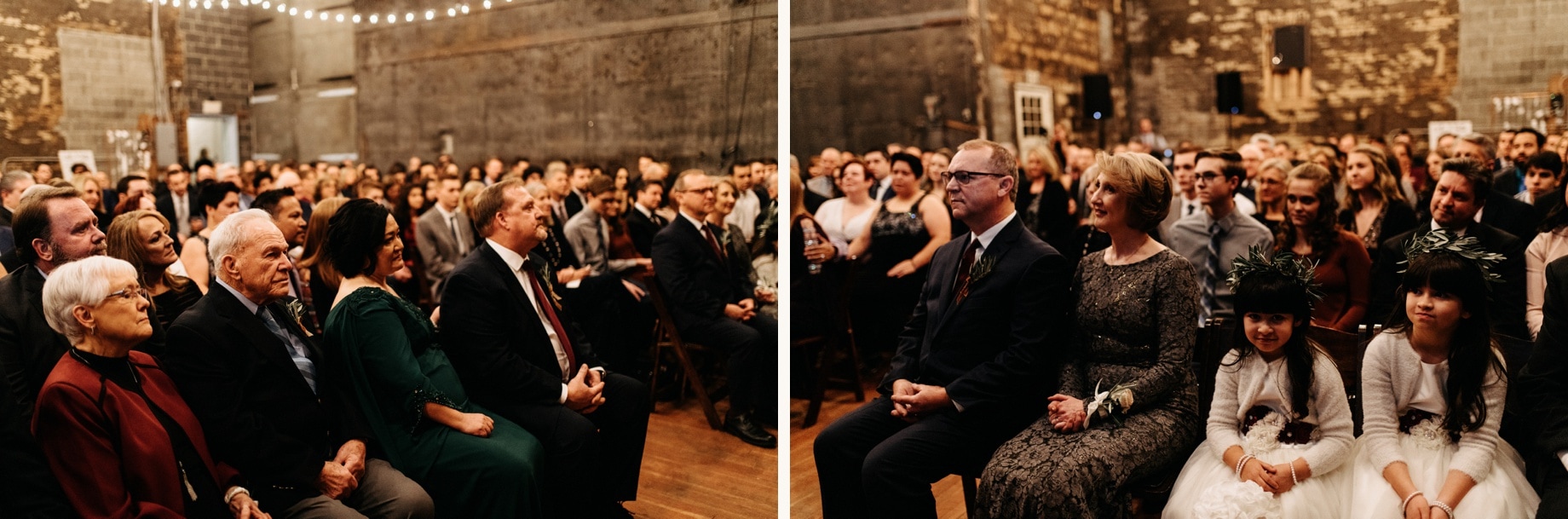 Parents and guests watching a wedding ceremony at the Jam handy