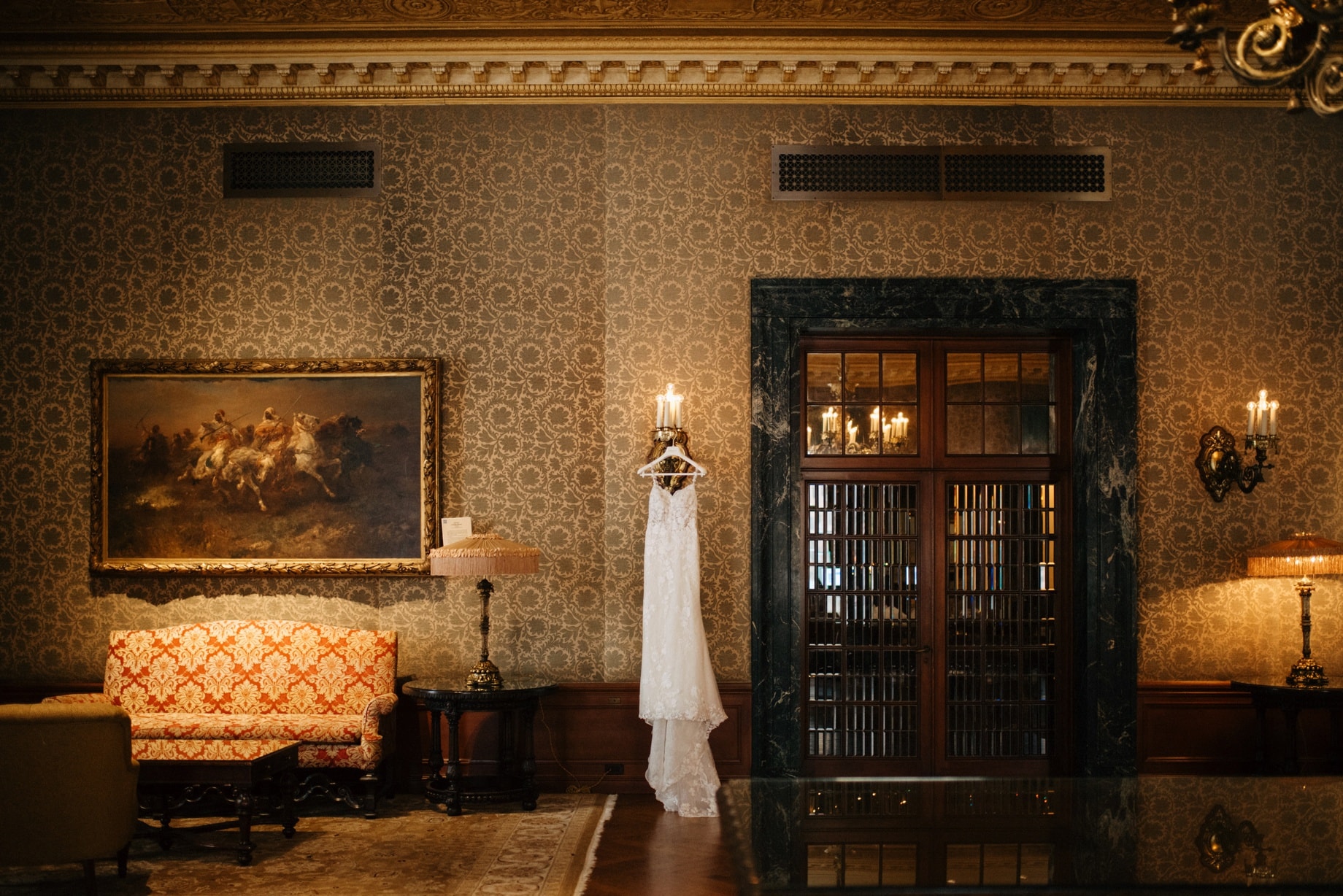 wedding dress hanging