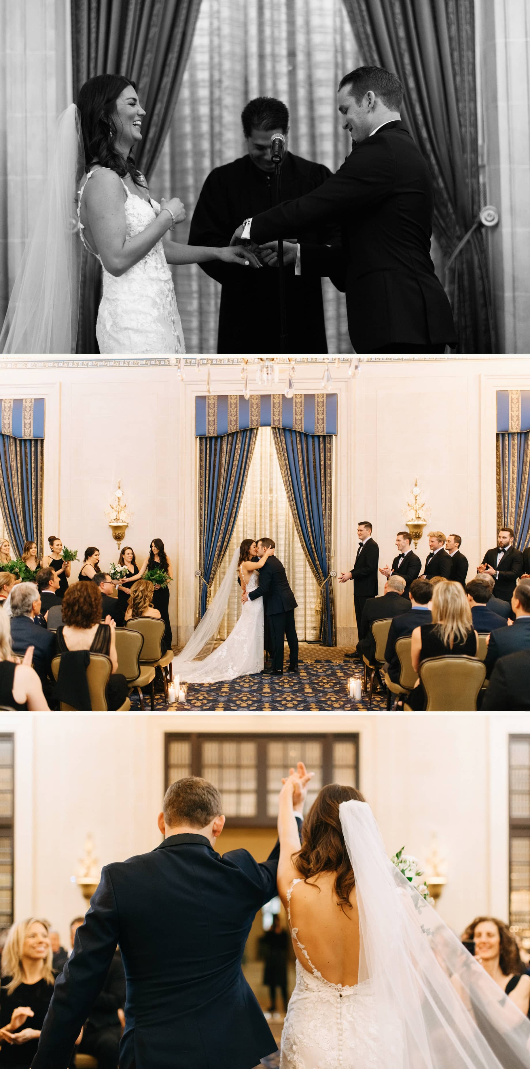 moments from a wedding ceremony at the Detroit Athletic Club by Detroit wedding photographer Heather Jowett
