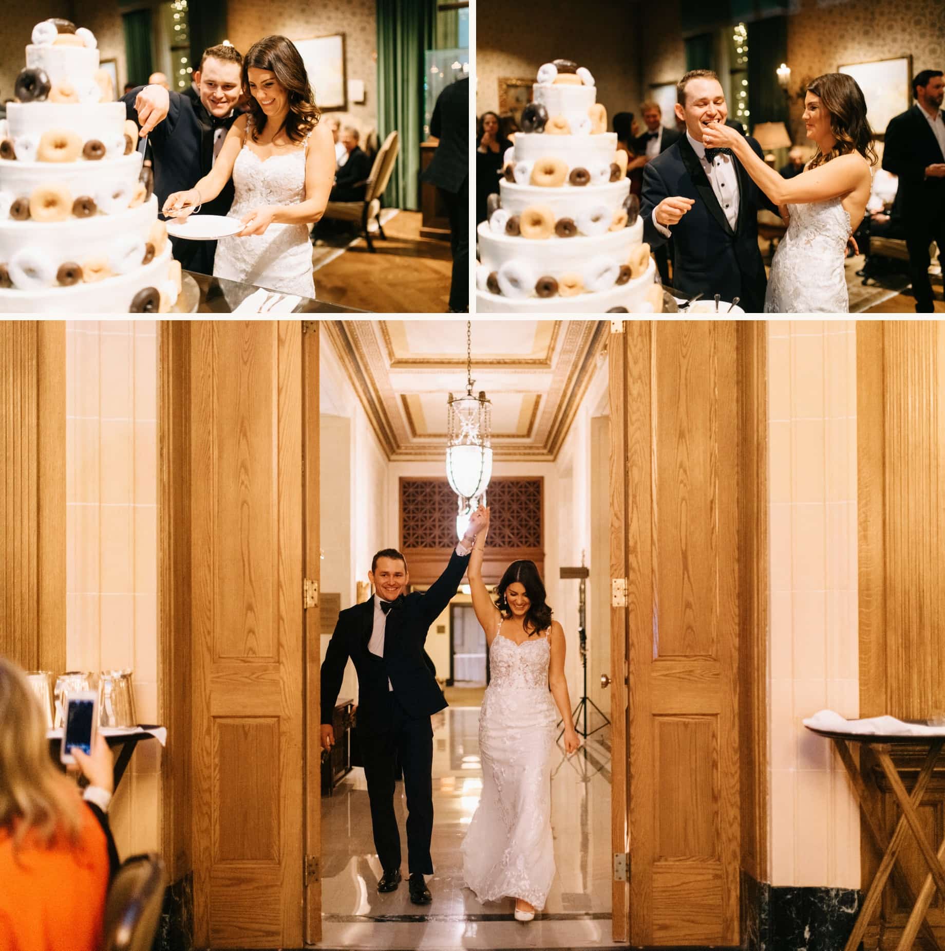 couple cuts donut cake at Detroit Athletic Club