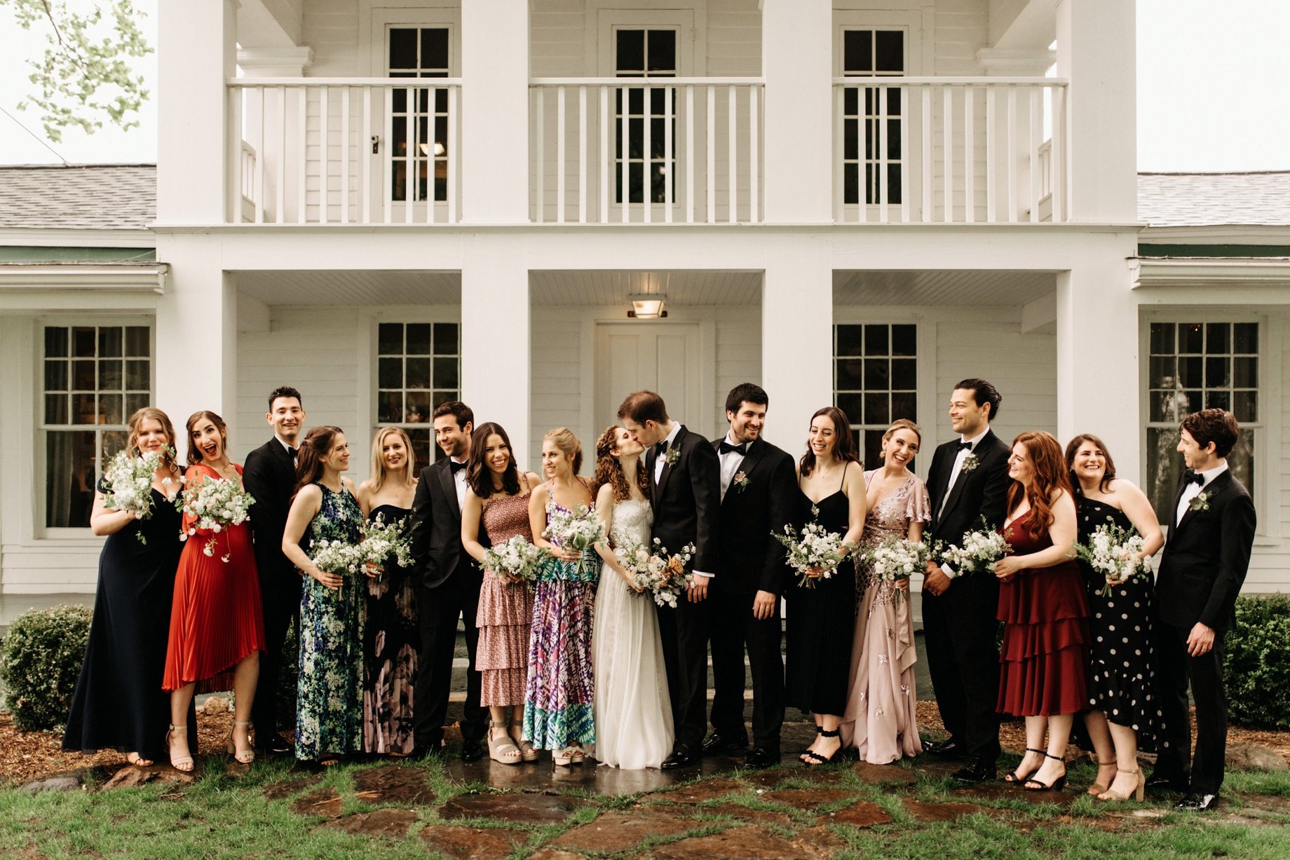 wedding party in eclectic dresses