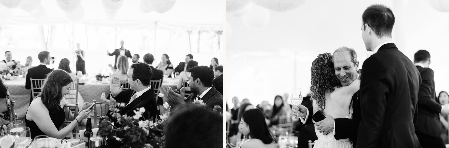 bride hugging father after toast