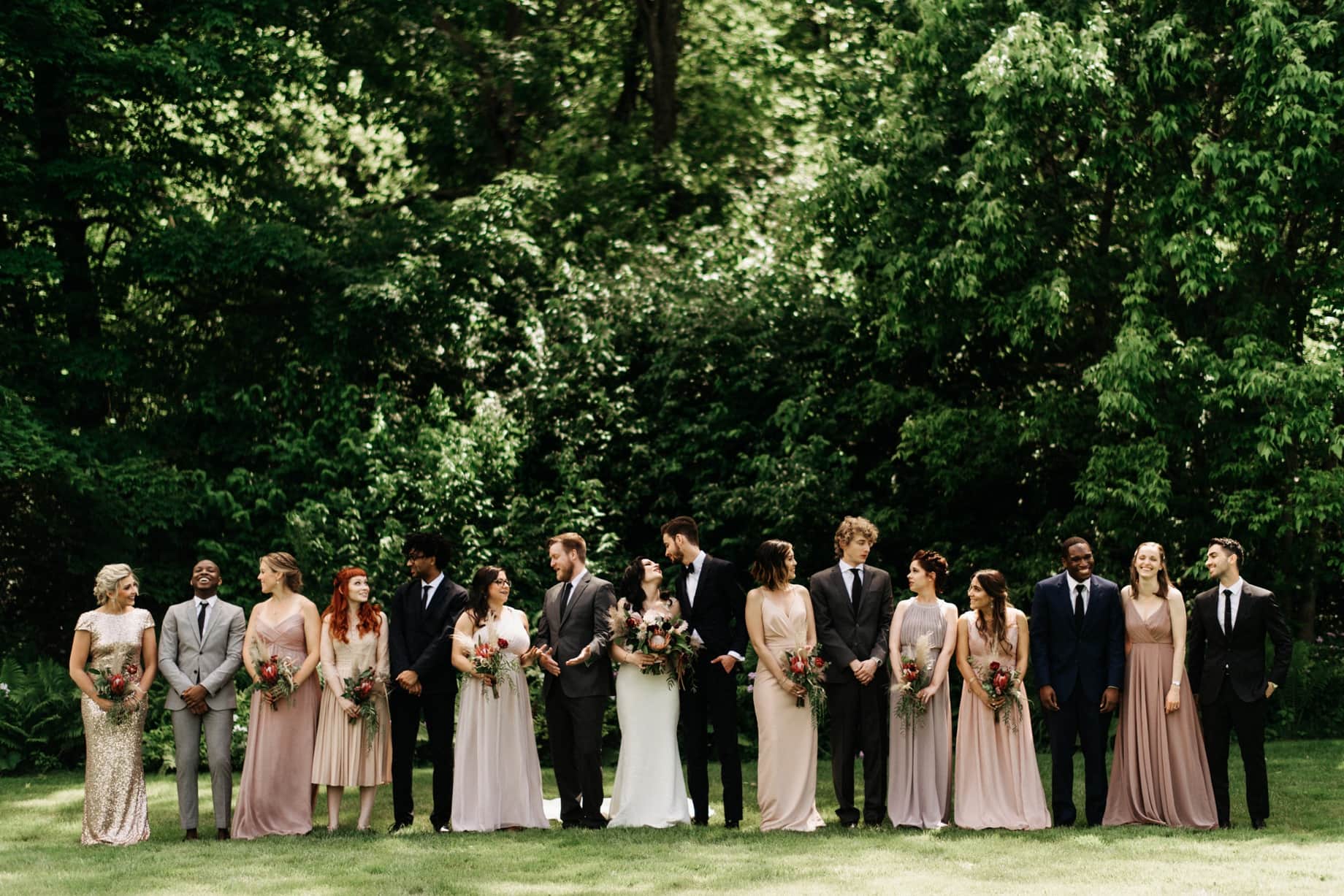 wedding party posing at wellers in Saline Michigan