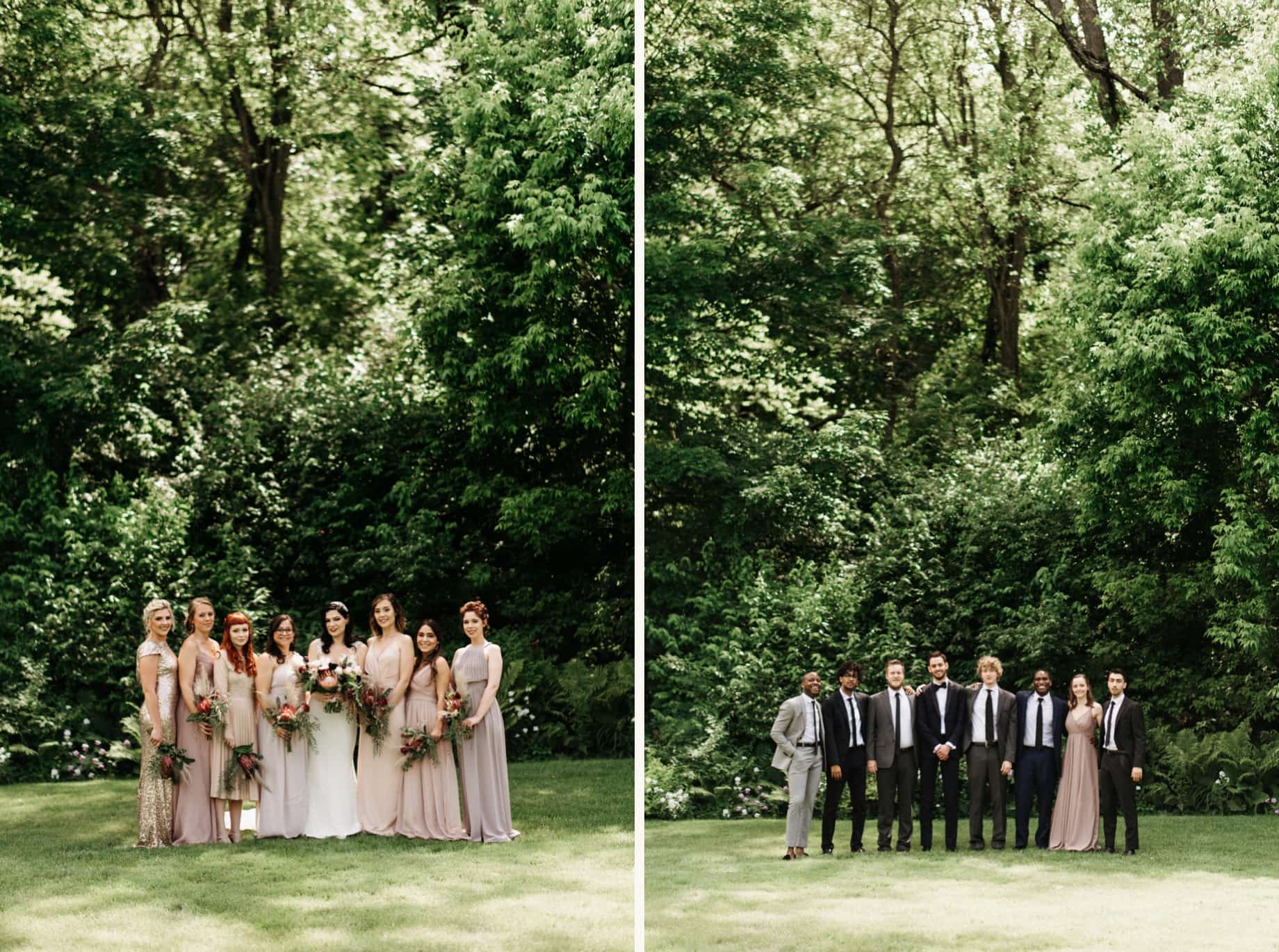 wedding party in shades of blush and gray