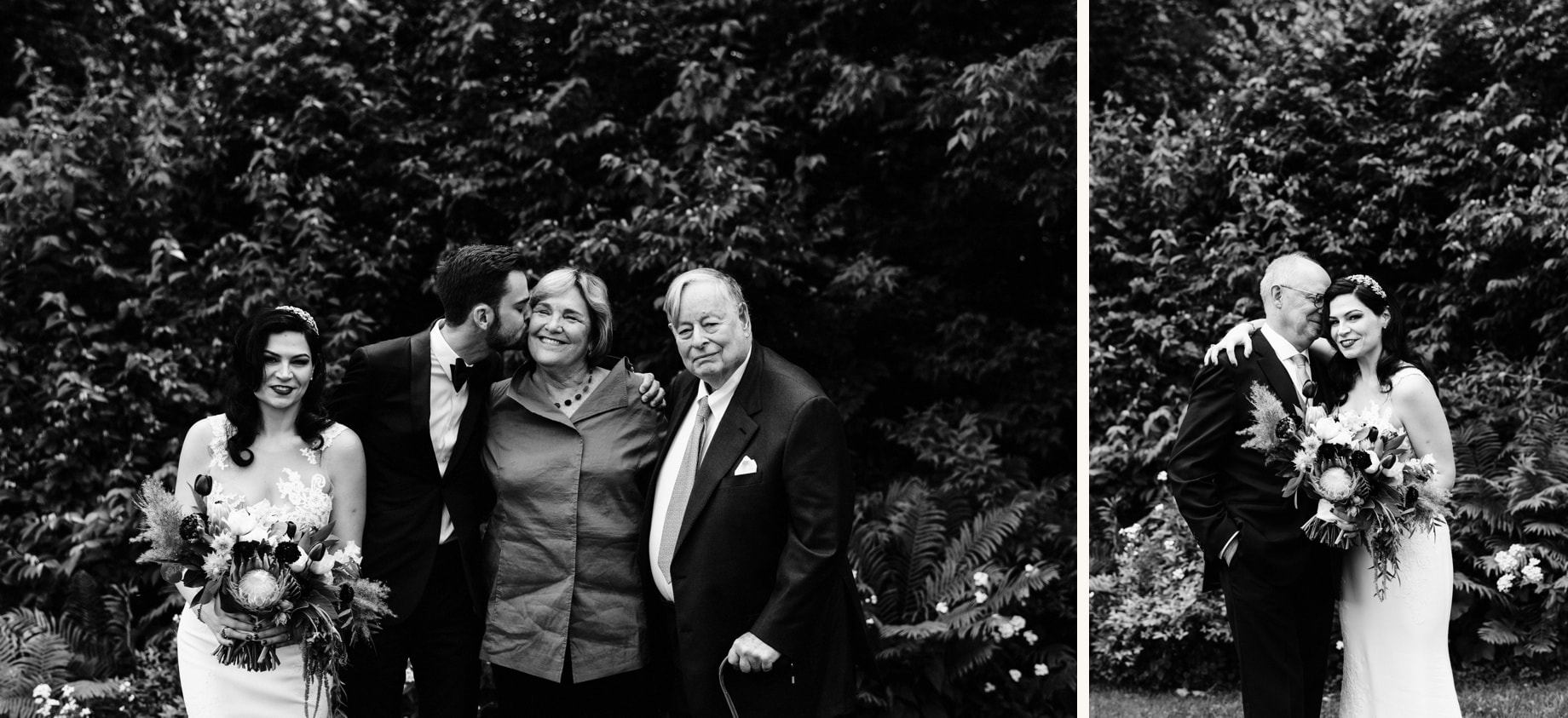 bride and groom posing with their parents