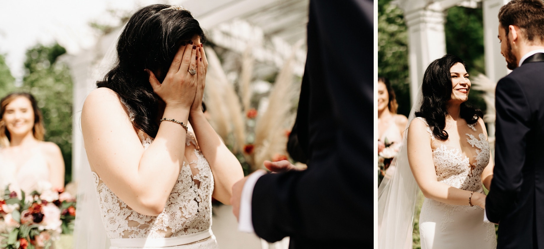 bride reacting to grooms vows