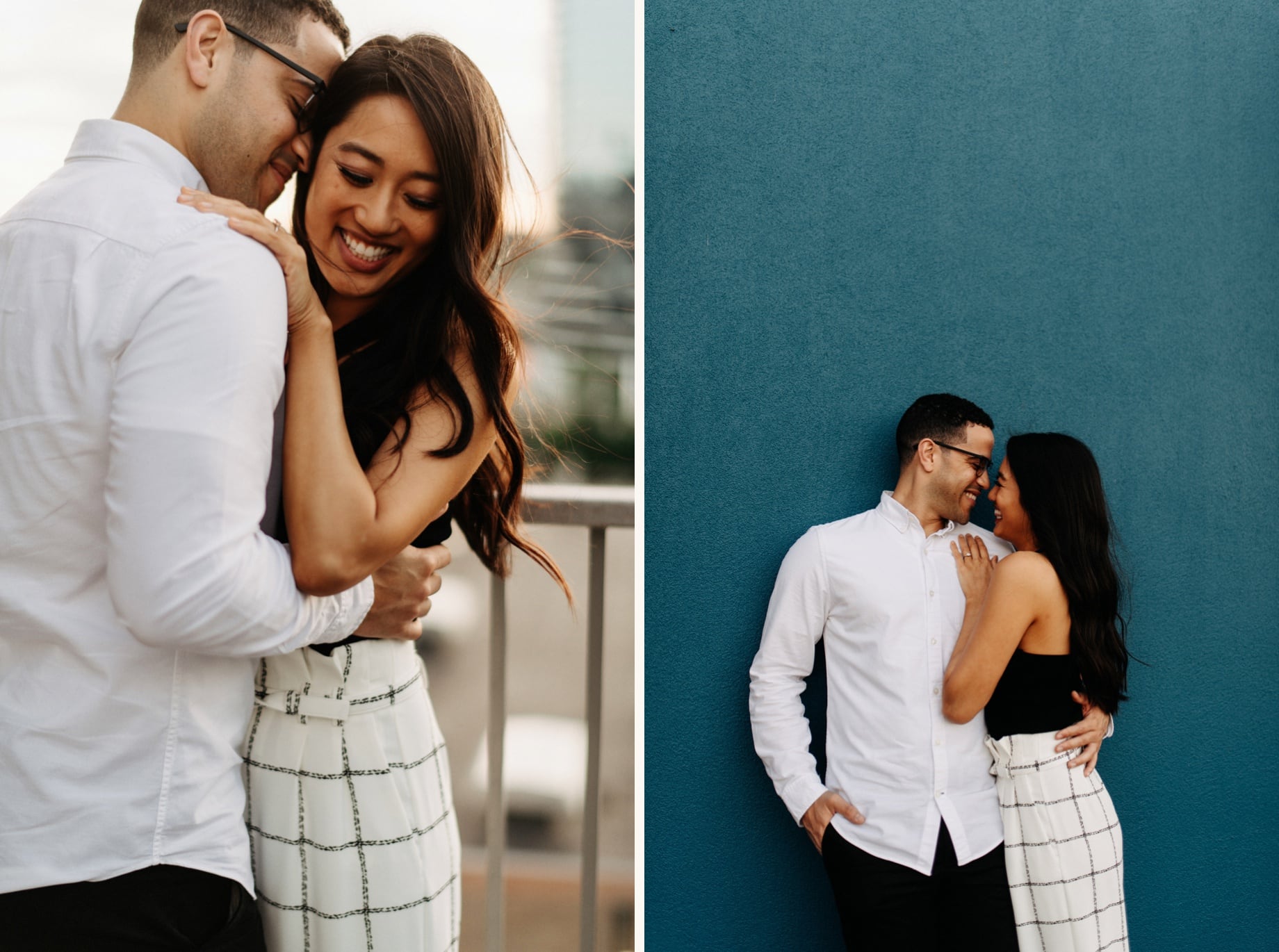 rooftop engagement portraits of a couple in grand rapids