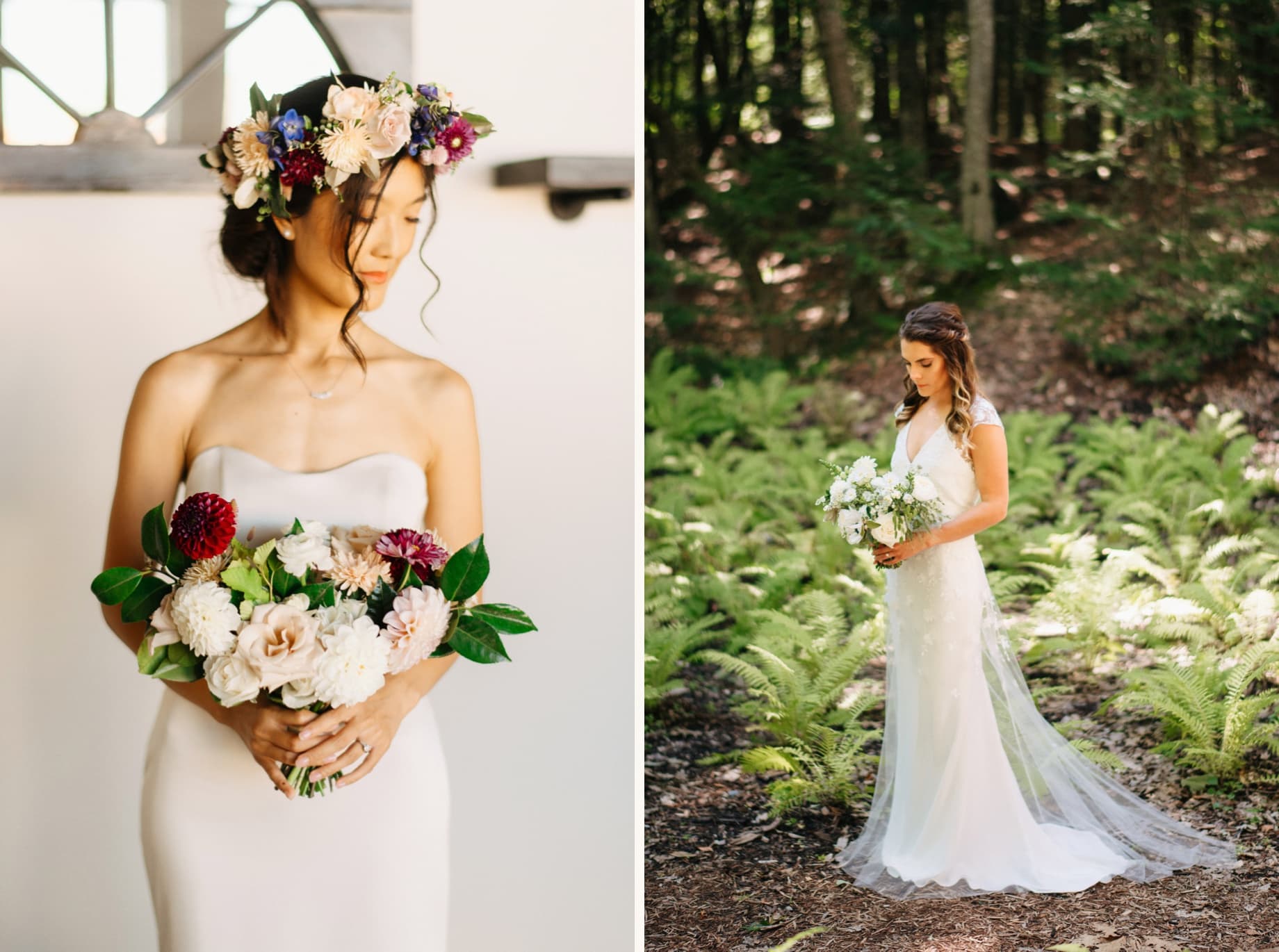 two brides posing with their bouquets