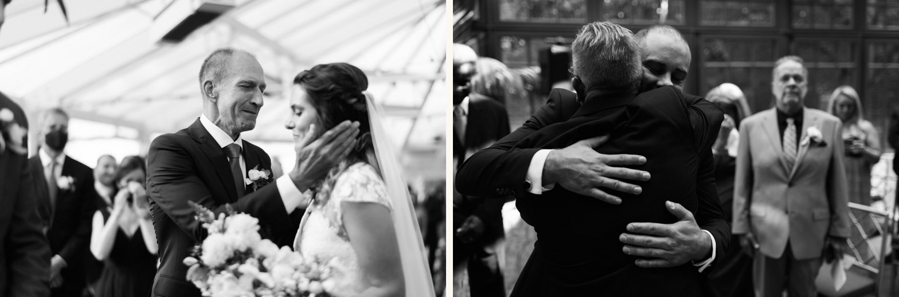 a father giving his daughter away on her wedding day with tears in his eye photojournalistic Detroit wedding photographer Heather Jowett