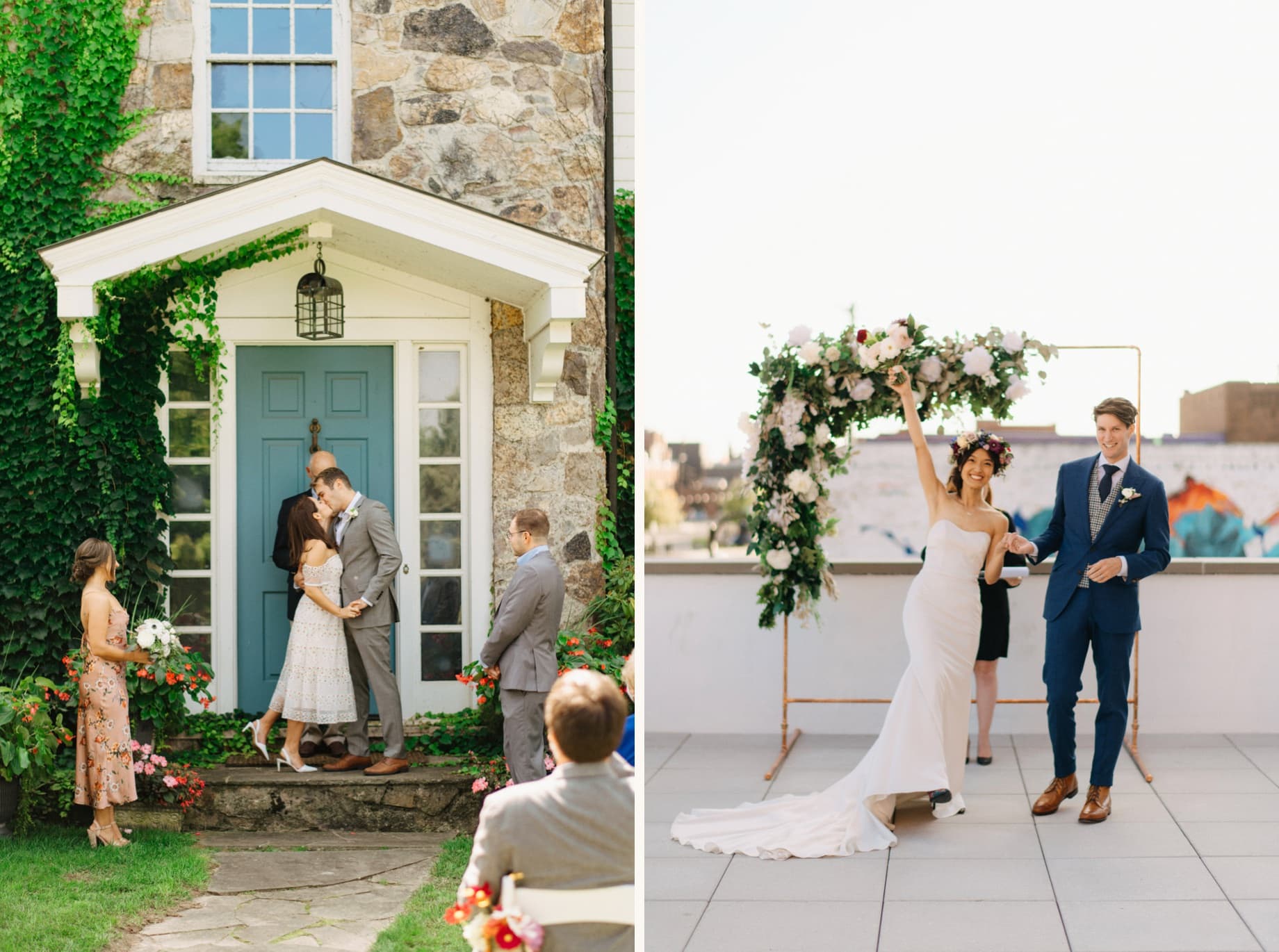 couple exchanges a kiss after their intimate covid wedding