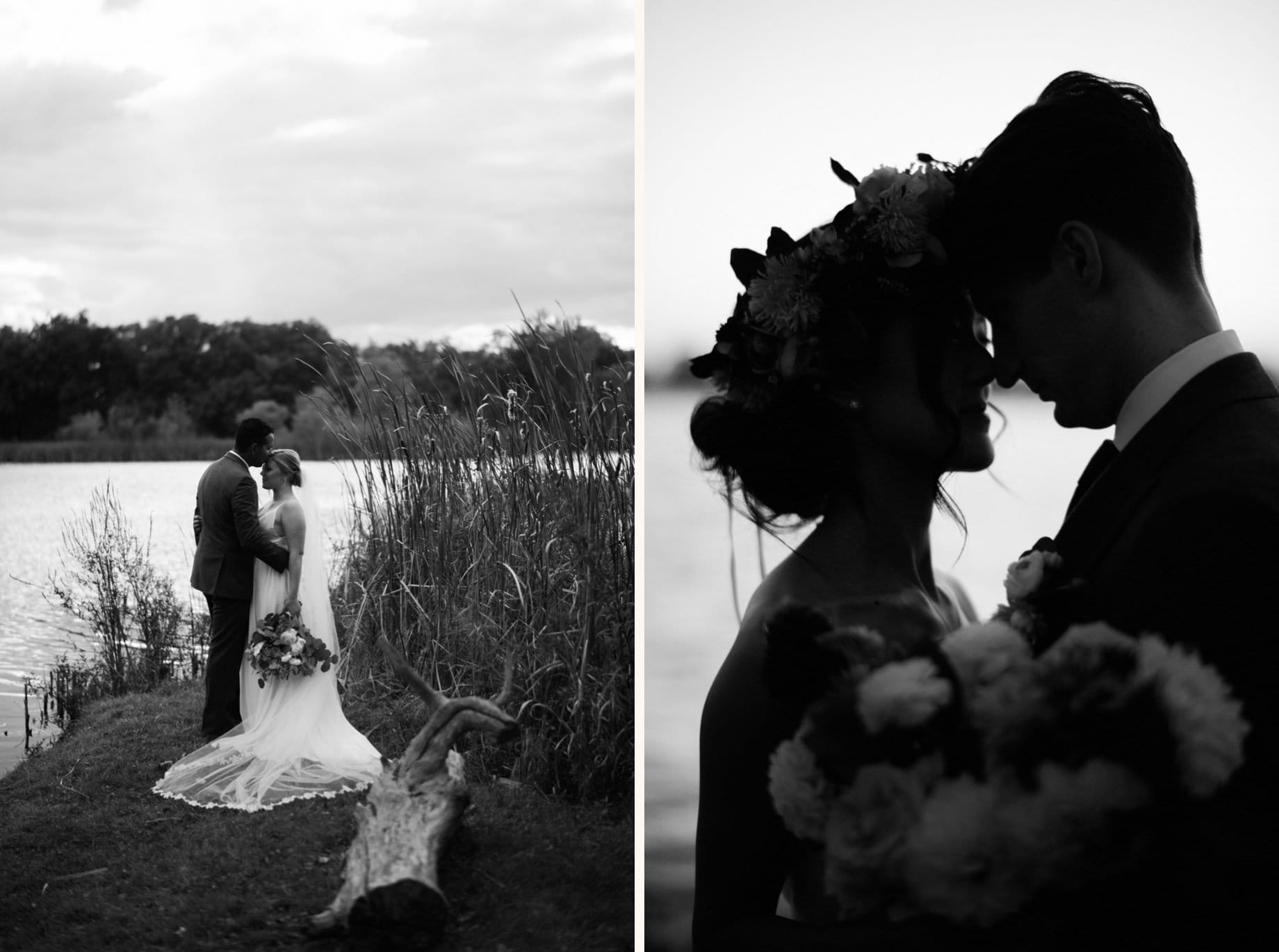 black and white portraits of couples on their wedding day