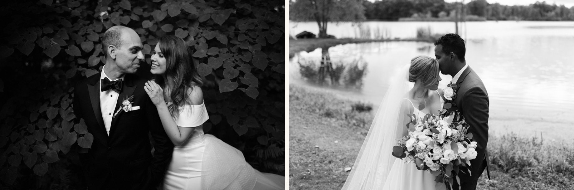 black and white portraits of bride and groom