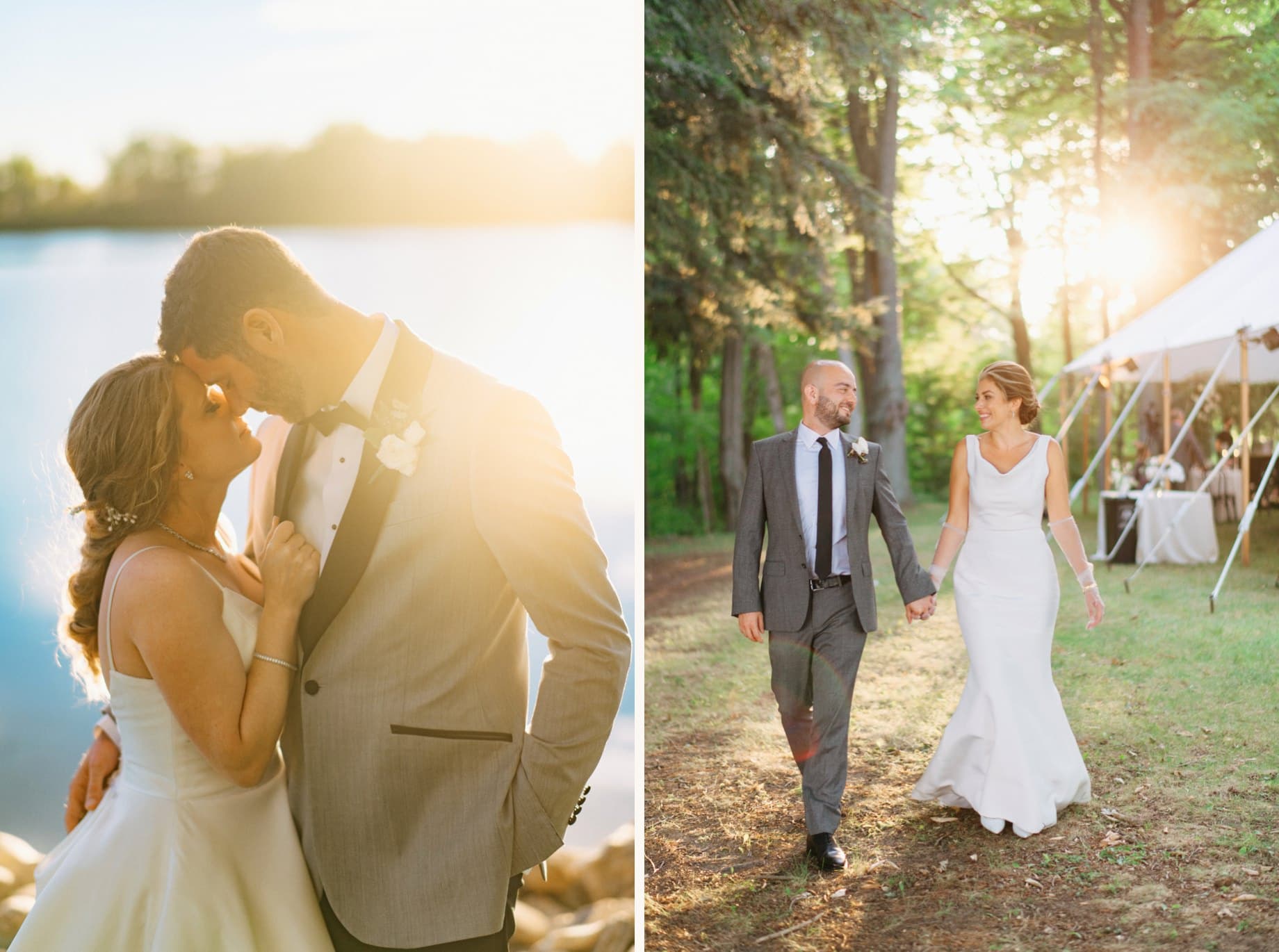 golden hour portraits of bride and groom on their wedding day
